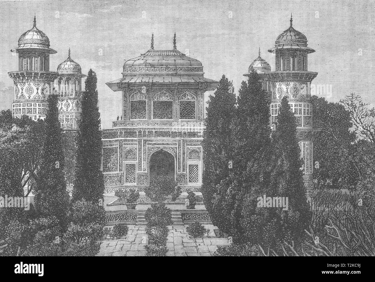 INDIA. Vista del mausoleo del Etmaddowlah, Agra c1880 antica stampa Foto Stock