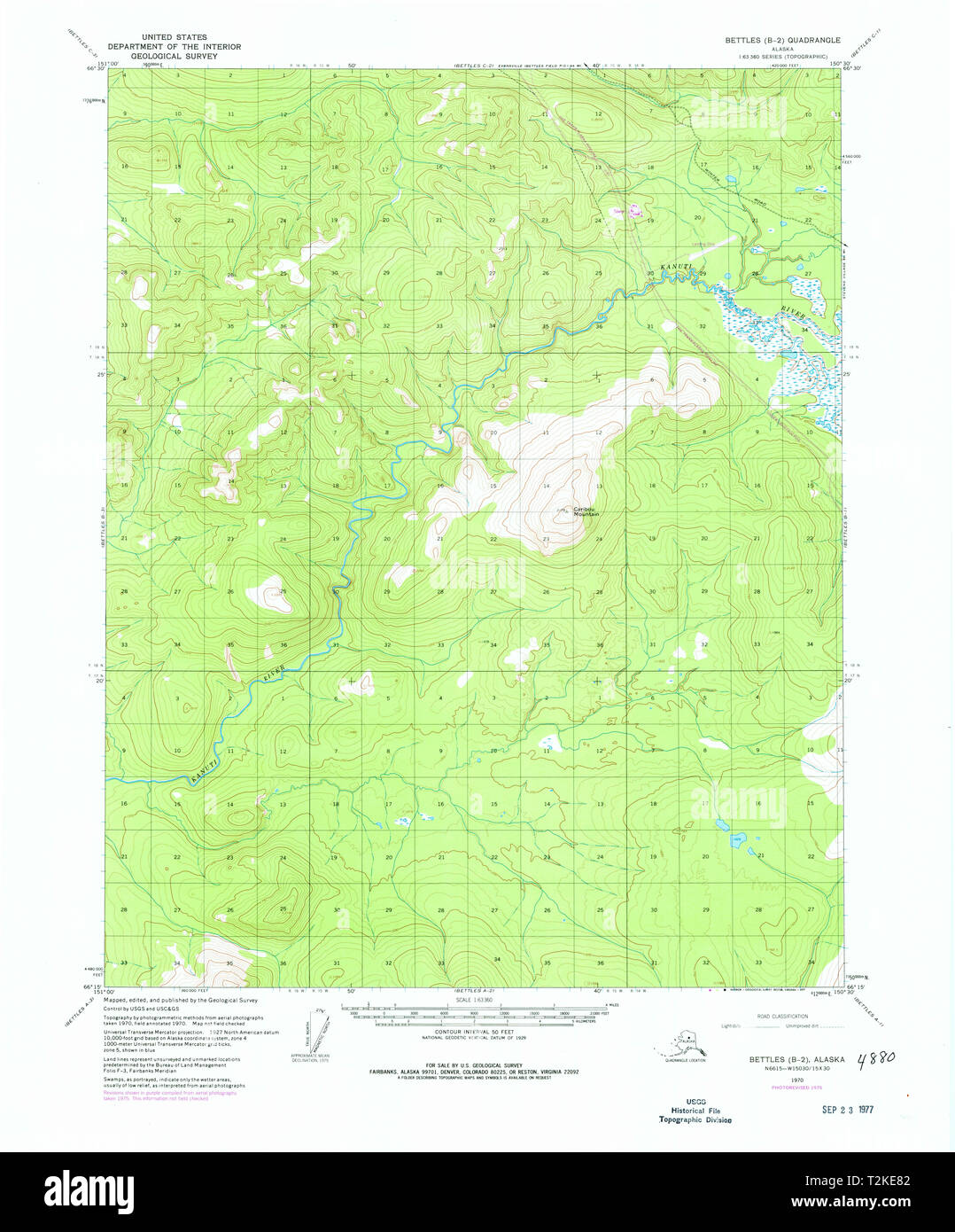 USGS TOPO Map Alaska AK Bettles B-2 354486 1970 63360 Restauro Foto Stock