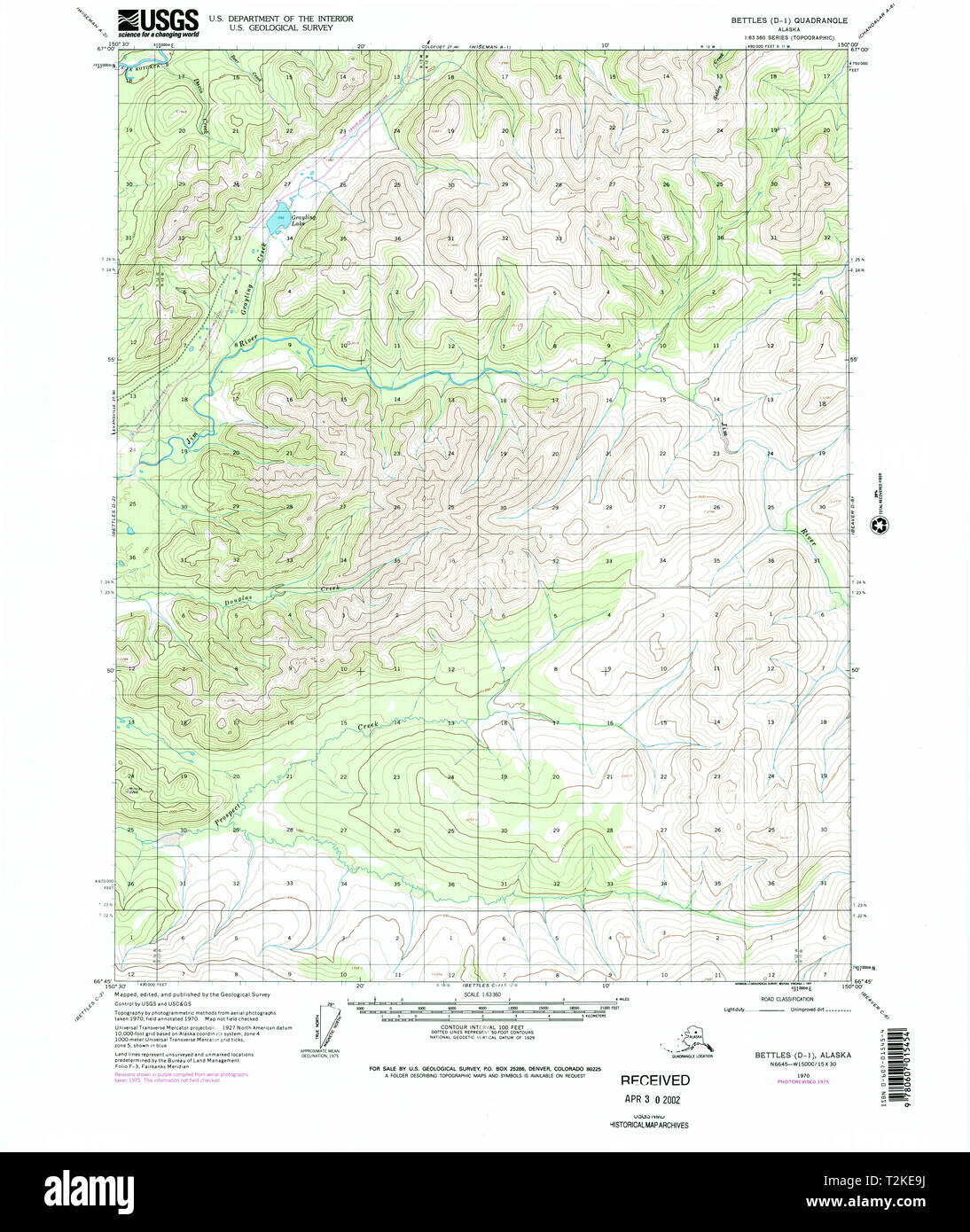 USGS TOPO Map Alaska AK Bettles D-1 354505 1970 63360 Restauro Foto Stock