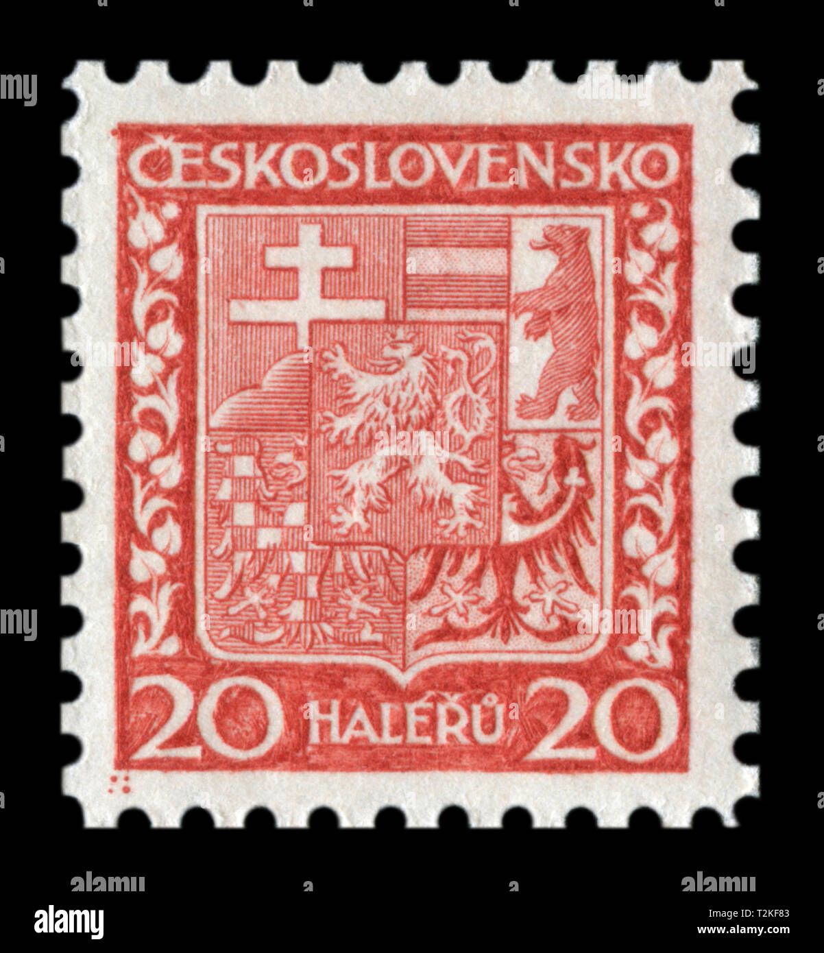 In cecoslovacco timbro storico: Medio stemma della Cecoslovacchia (1920-1939), unione di Cechia e Slovacchia e parti di altre terre, 1929 Foto Stock