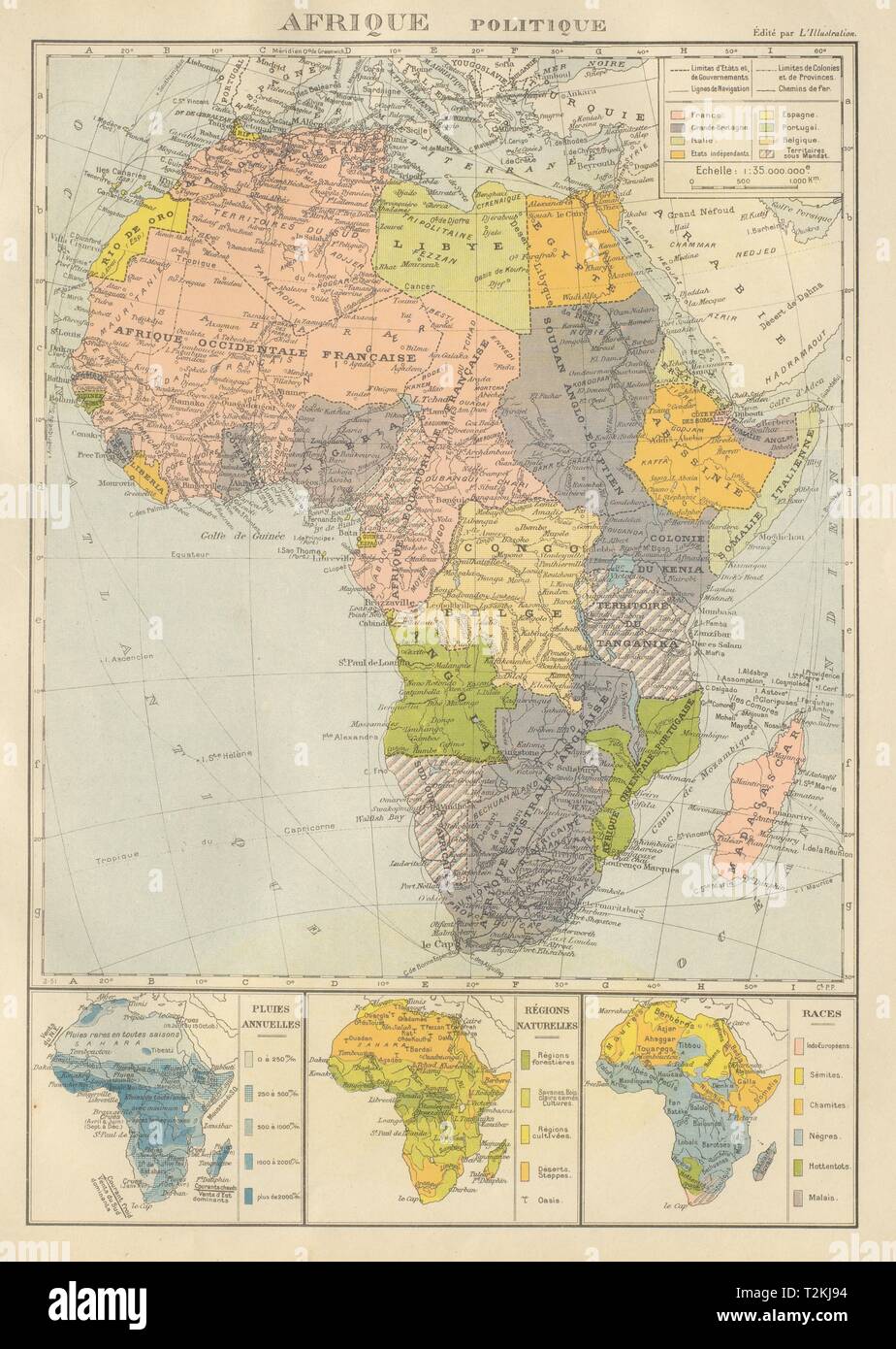 AFRICA COLONIALE Afrique. Lega delle Nazioni mandati. Etnicità 1931 mappa vecchia Foto Stock