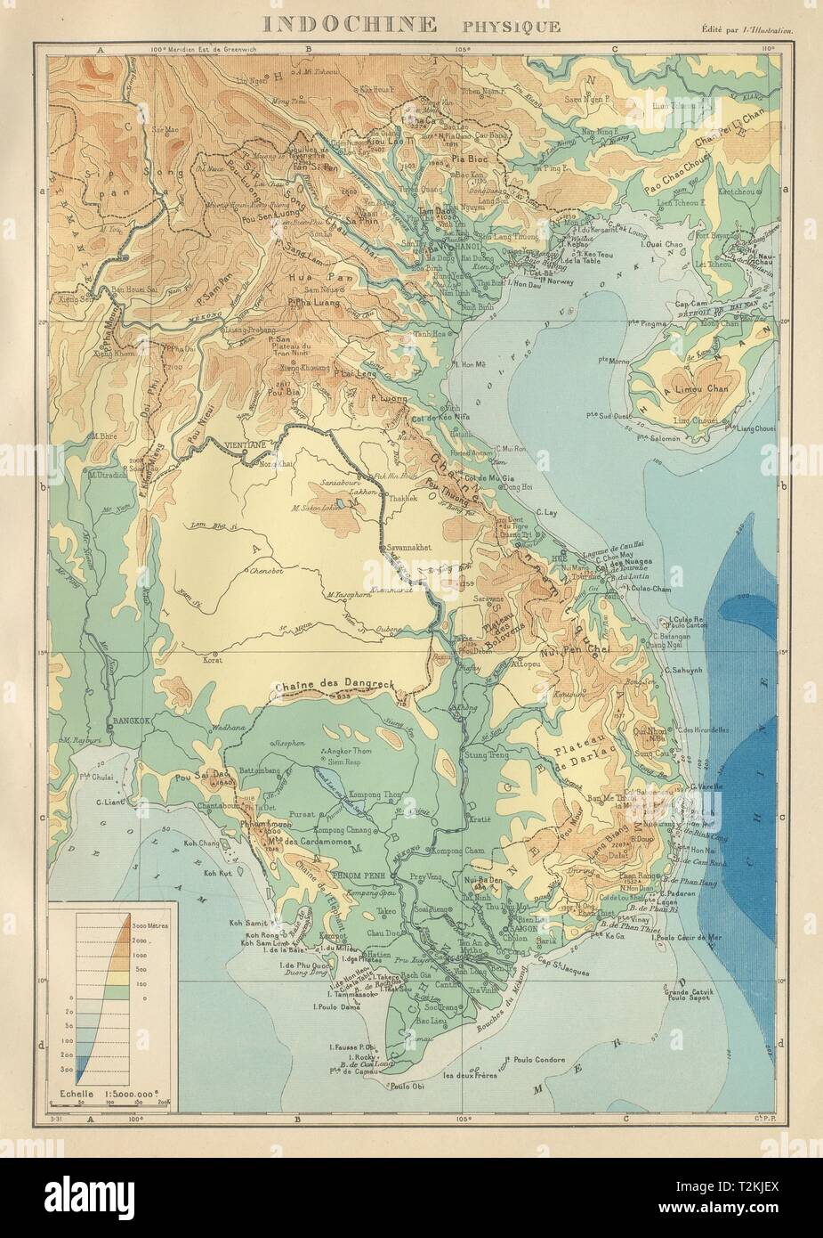 Coloniali Francesi in Indocina. Indochine française. Fisico. Fisica mappa 1931 Foto Stock