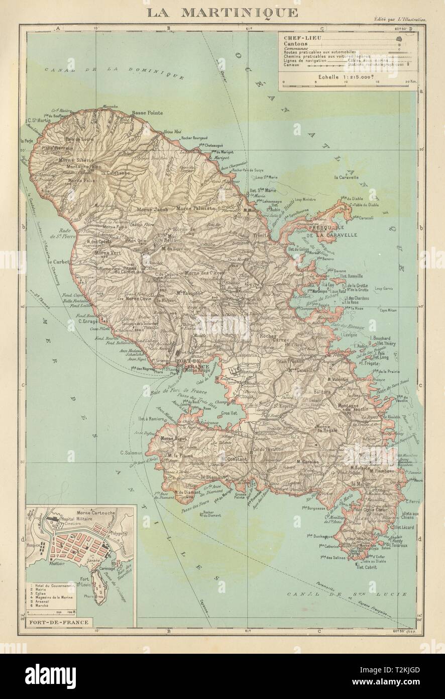 La Martinica. Fort-de-France plan. Antilles Françaises French West Indies 1931 mappa Foto Stock