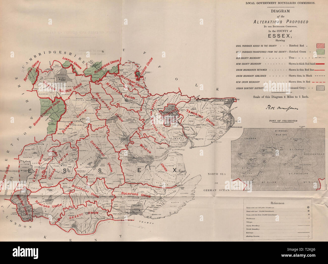 Le modifiche proposte in Essex. JONES. Commissione di confine 1888 antica mappa Foto Stock