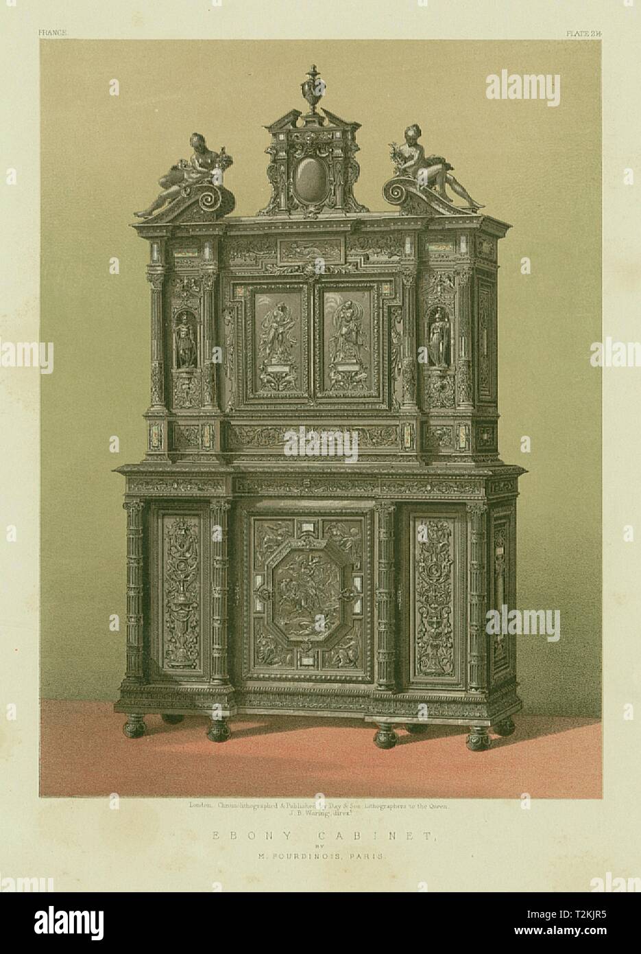 Esposizione internazionale. Cabinet in ebano - M Fourdinois, Paris 1862 antica stampa Foto Stock