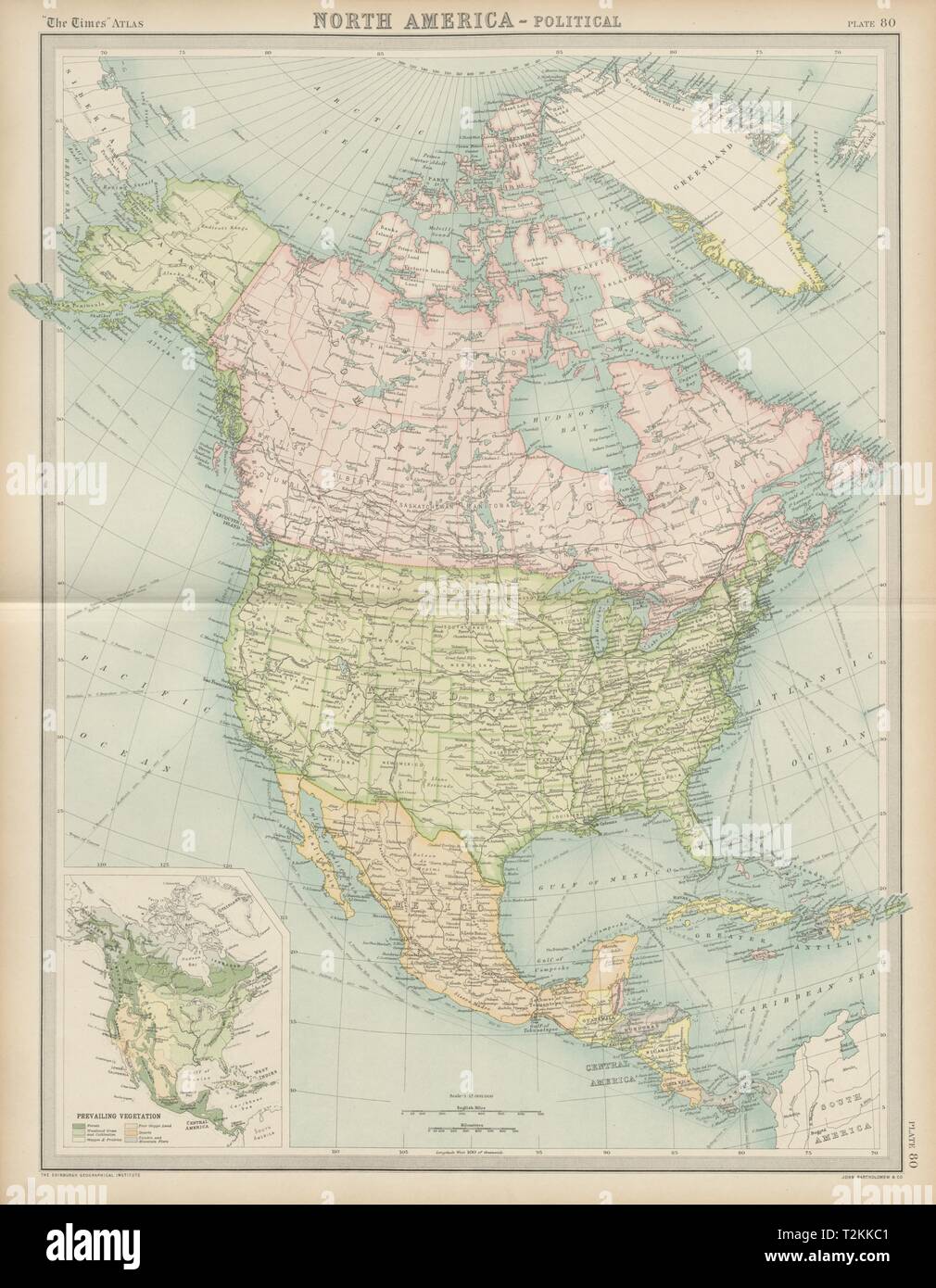 Nord America - politico. Stati Uniti Canada Messico Groenlandia. Volte 1922 mappa Foto Stock