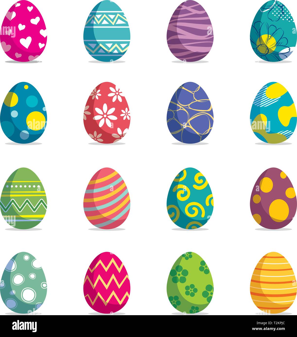 Set di uova di pasqua sfondo isolato. Moderno vettore di nuovo design con colori e motivi diversi. Illustrazione Vettoriale Set di uova di pasqua sfondo isolato. Moderno vettore di nuovo design con colori e motivi diversi. Illustrazione Vettoriale