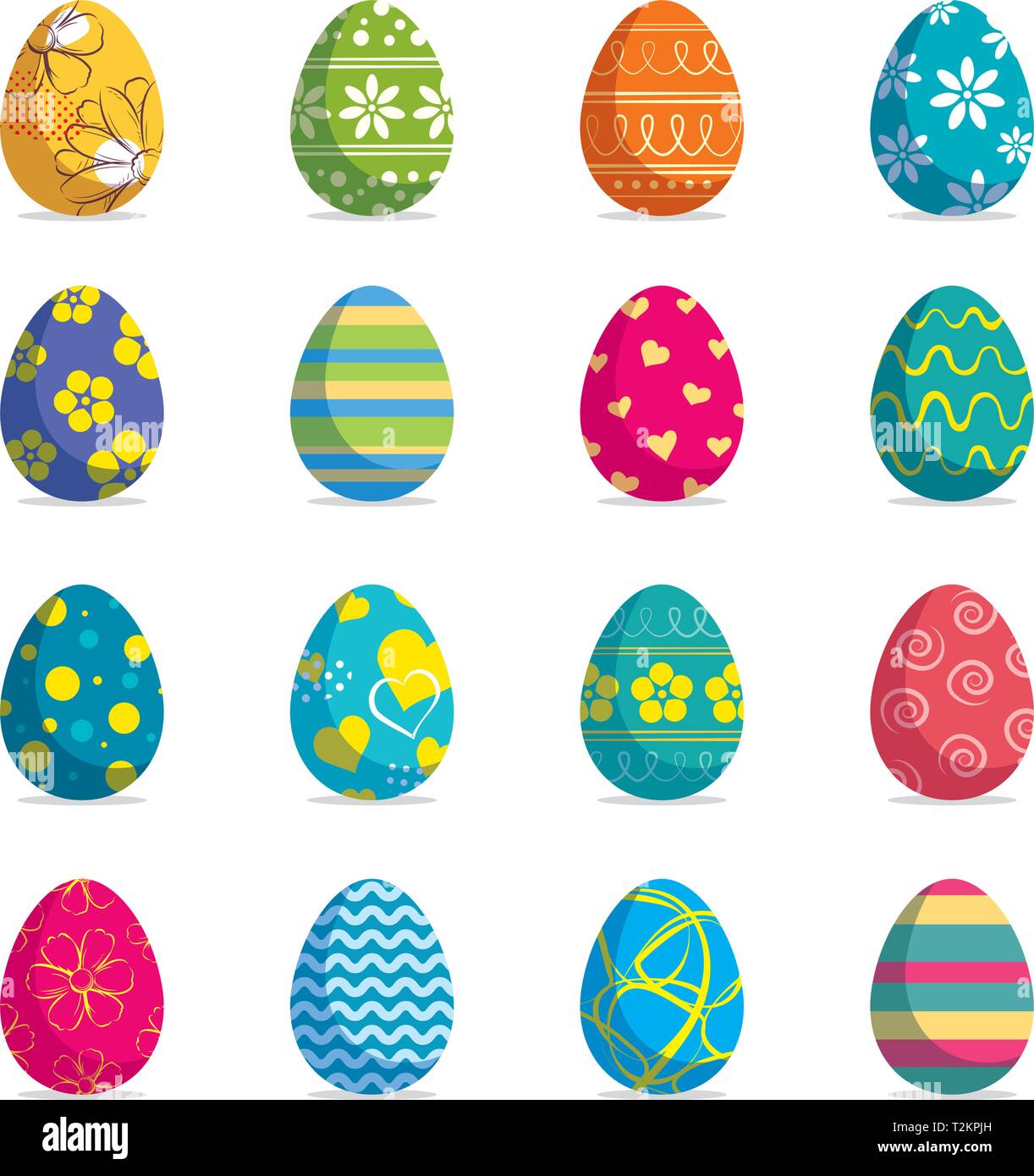 Set di uova di pasqua sfondo isolato. Moderno vettore di nuovo design con colori e motivi diversi. Illustrazione Vettoriale Set di uova di pasqua sfondo isolato. Moderno vettore di nuovo design con colori e motivi diversi. Illustrazione Vettoriale