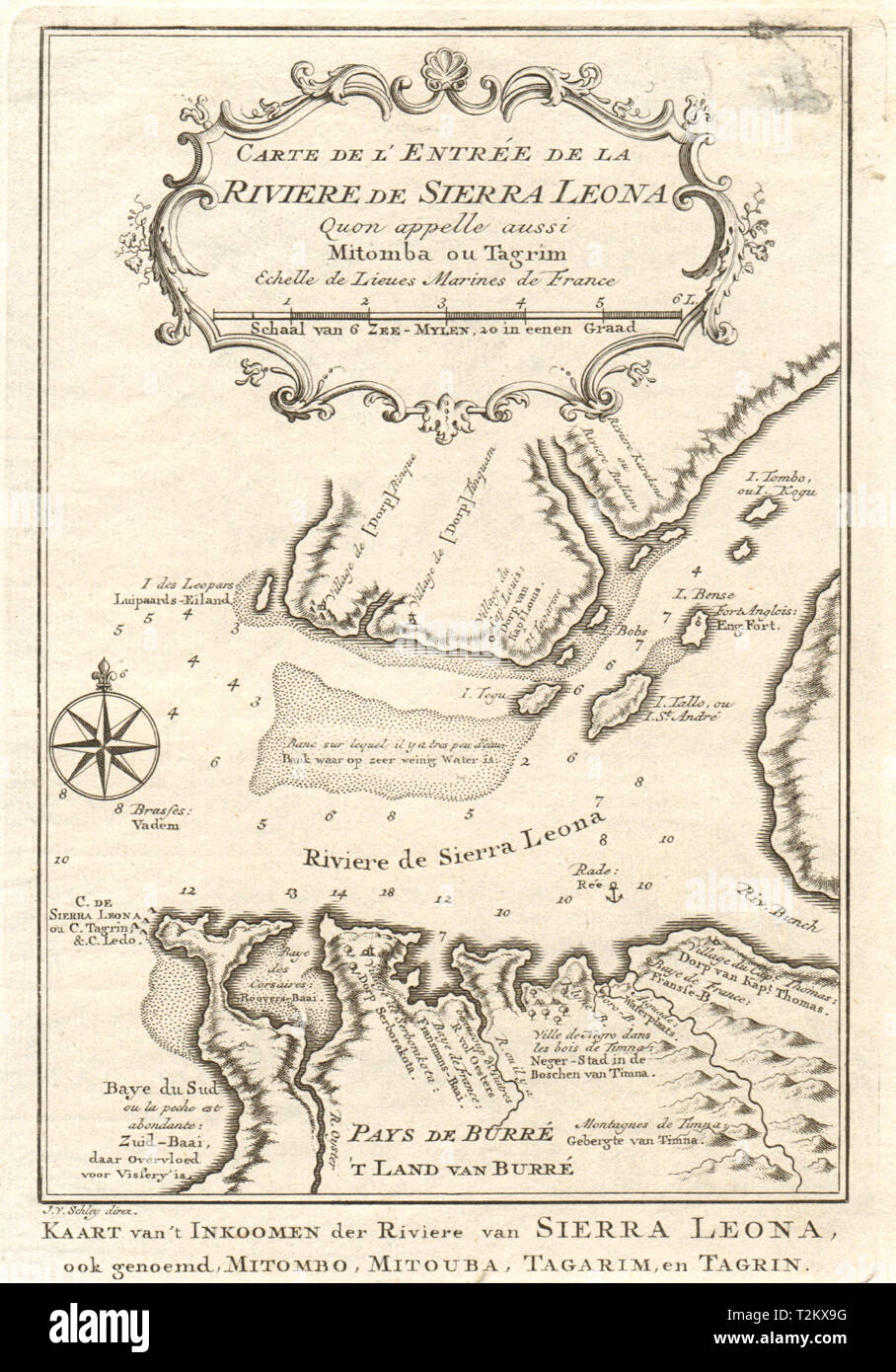 "Rivière de Sierra-Léona…' Sierra Leone Freetown porto. BELLIN/SCHLEY 1747 mappa Foto Stock