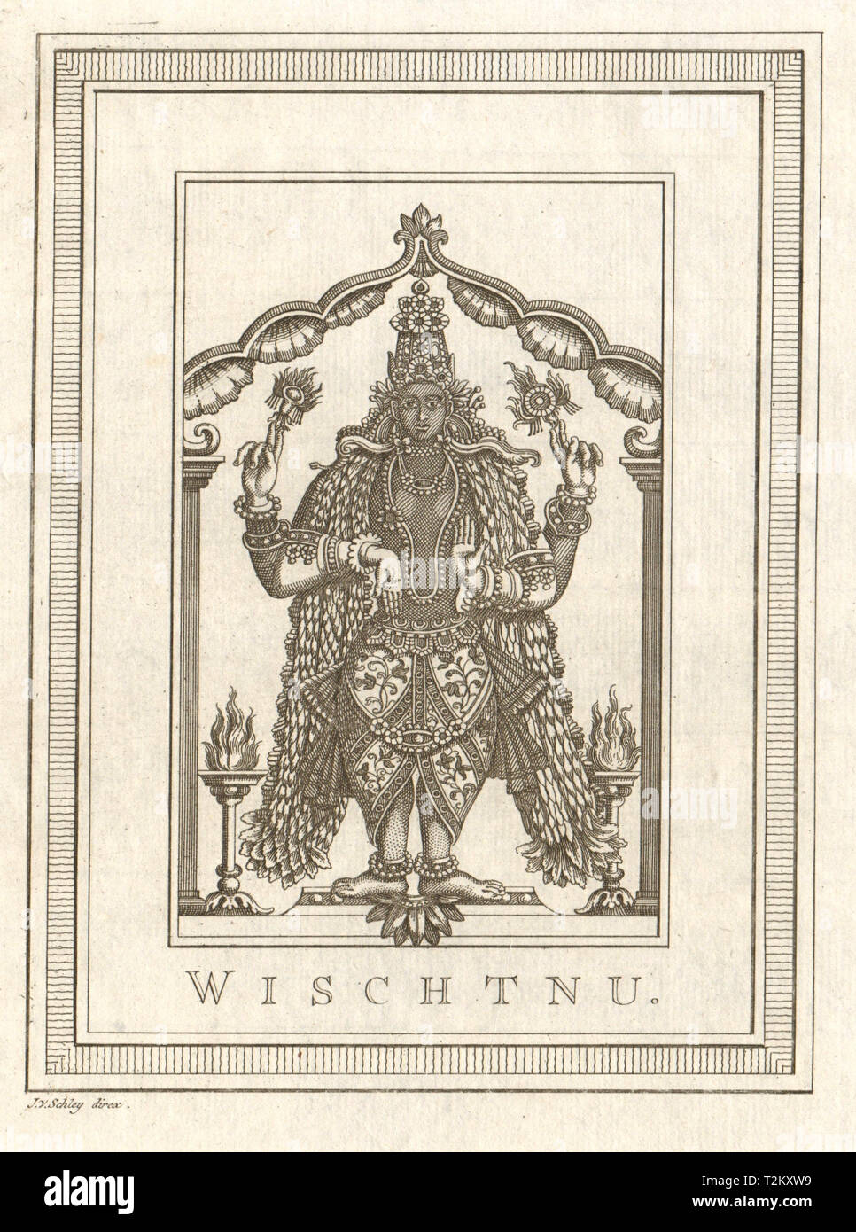 "Wischtnu'. India. Vishnu. Divinità indù dio. SCHLEY 1755 antica stampa Foto Stock