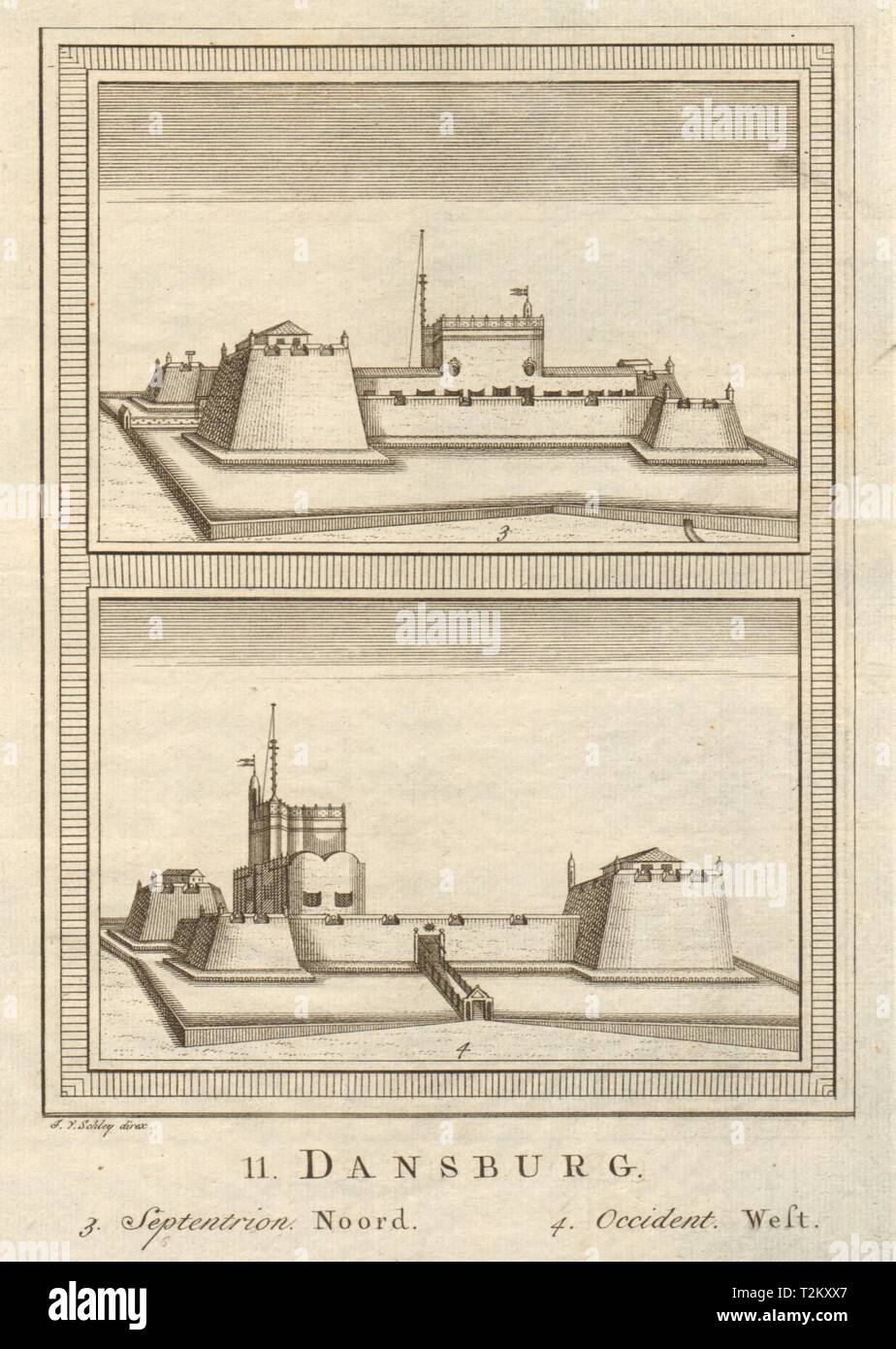 Fort Dansborg. Fort danese, Tharangambadi, Tamil Nadu. A nord e a ovest. SCHLEY 1756 Foto Stock