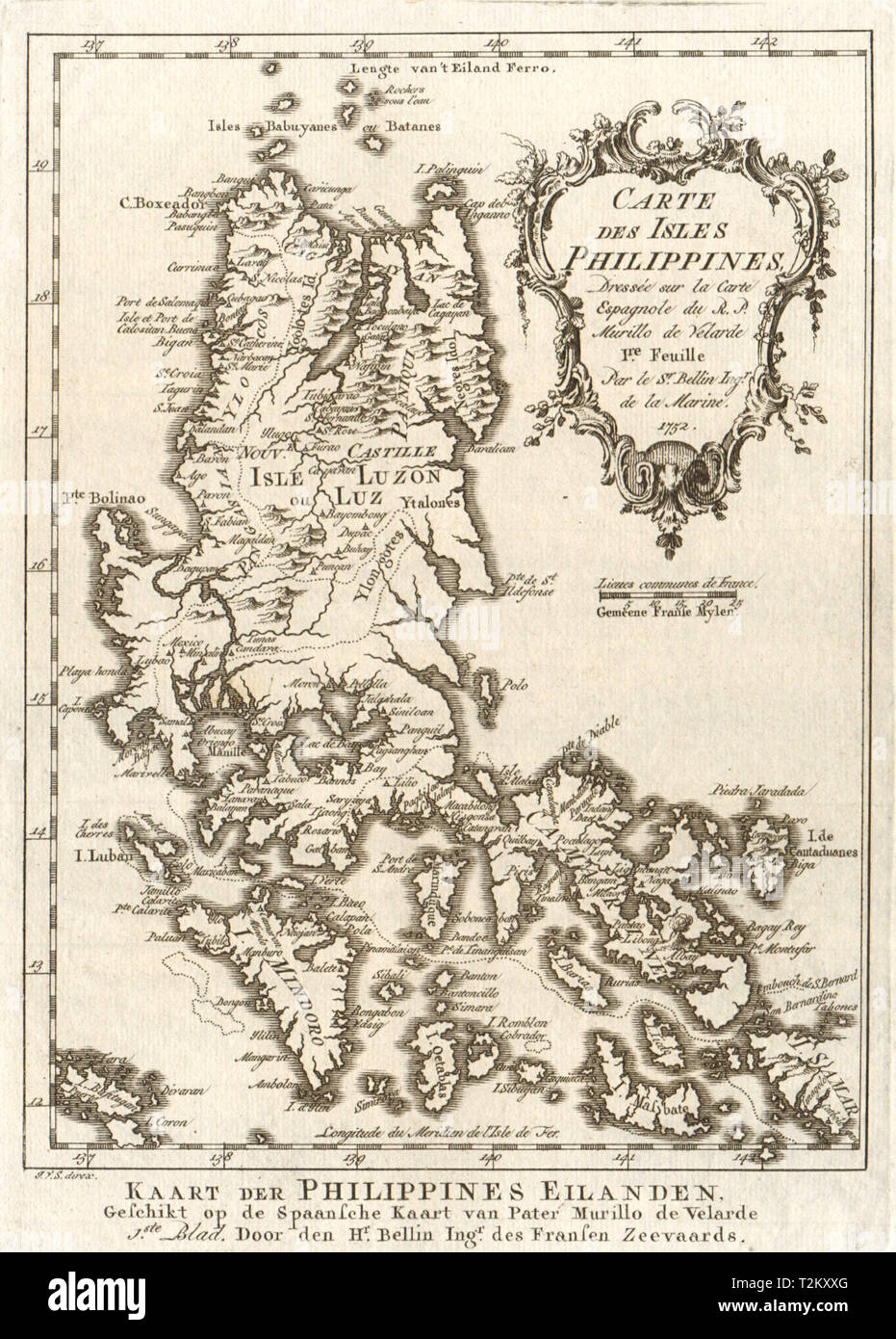 "Carte des isole filippine' Nord foglio. Luzon Mindoro. BELLIN/SCHLEY 1756 mappa Foto Stock