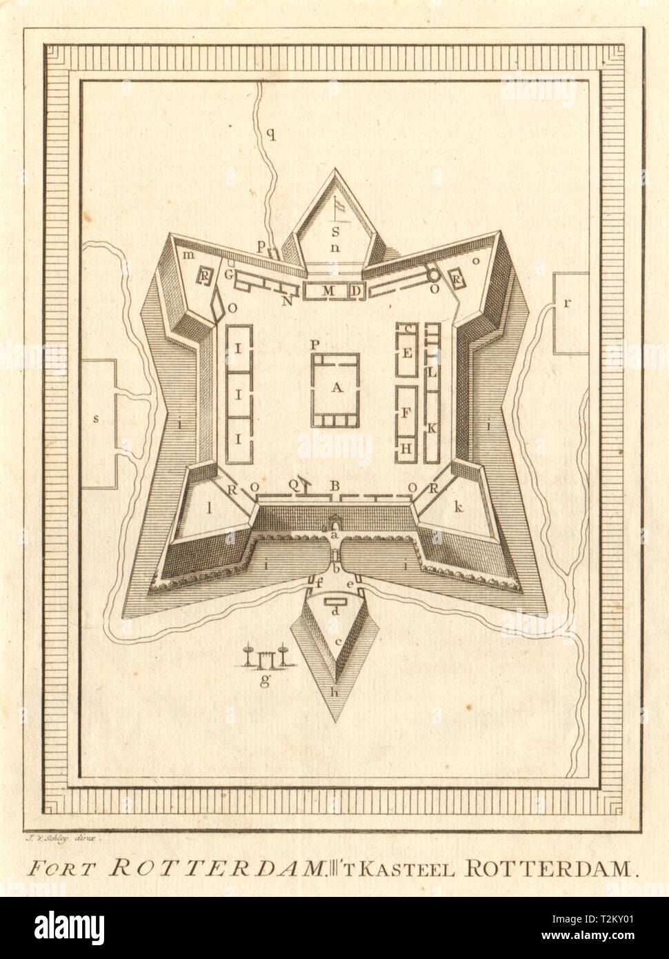 "Fort Rotterdam ", Sulawesi Makassar. Le Indie orientali olandesi. BELLIN / SCHLEY 1757 mappa Foto Stock