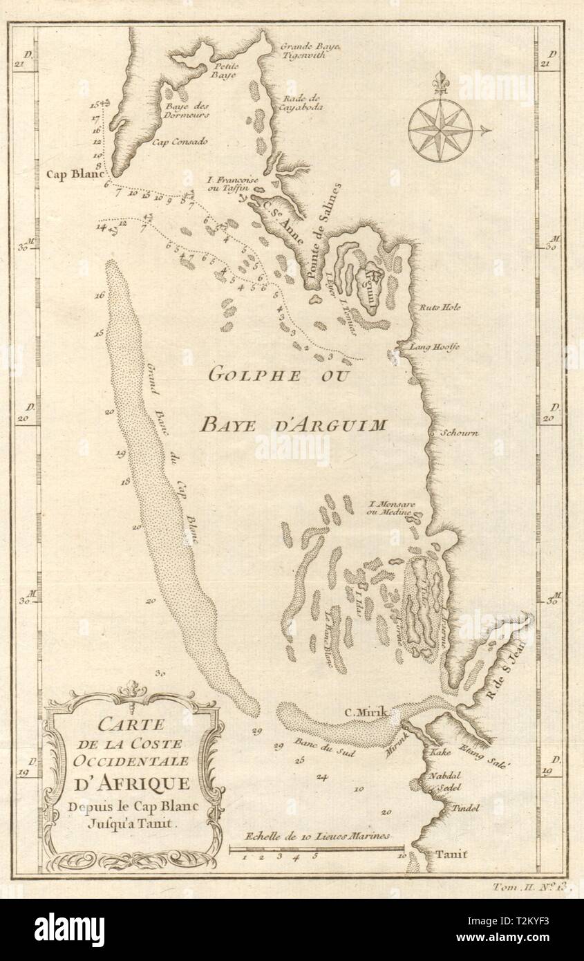 "Coste occidentale d'Afrique…' Arguin Bay Cap Blanc Mauritania. BELLIN 1746 mappa Foto Stock