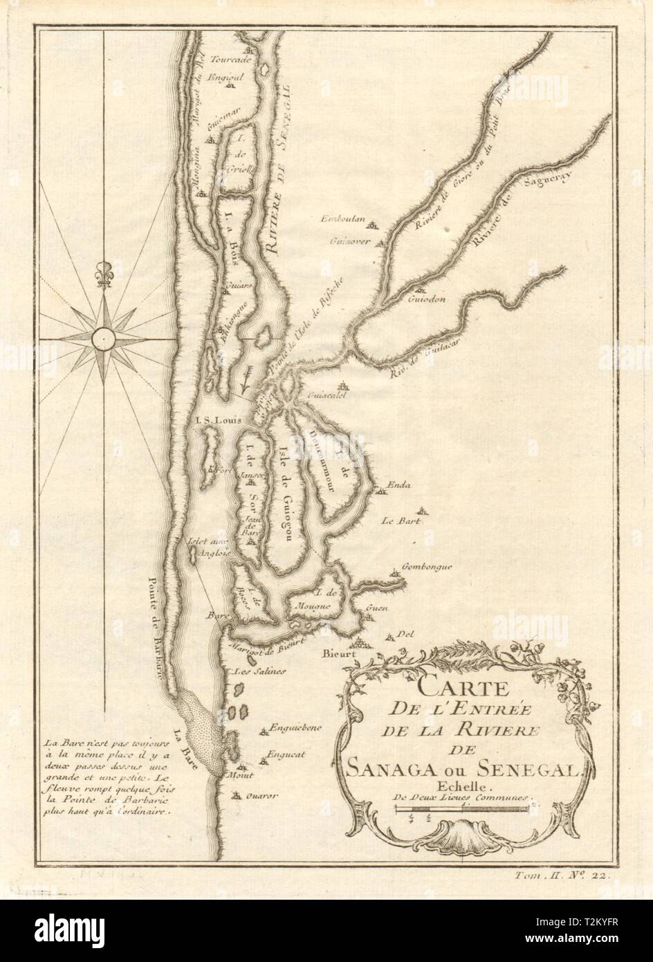 "Carte de I'Entrée de la Rivière de Sanaga ou Senegal". St Louis BELLIN 1746 mappa Foto Stock