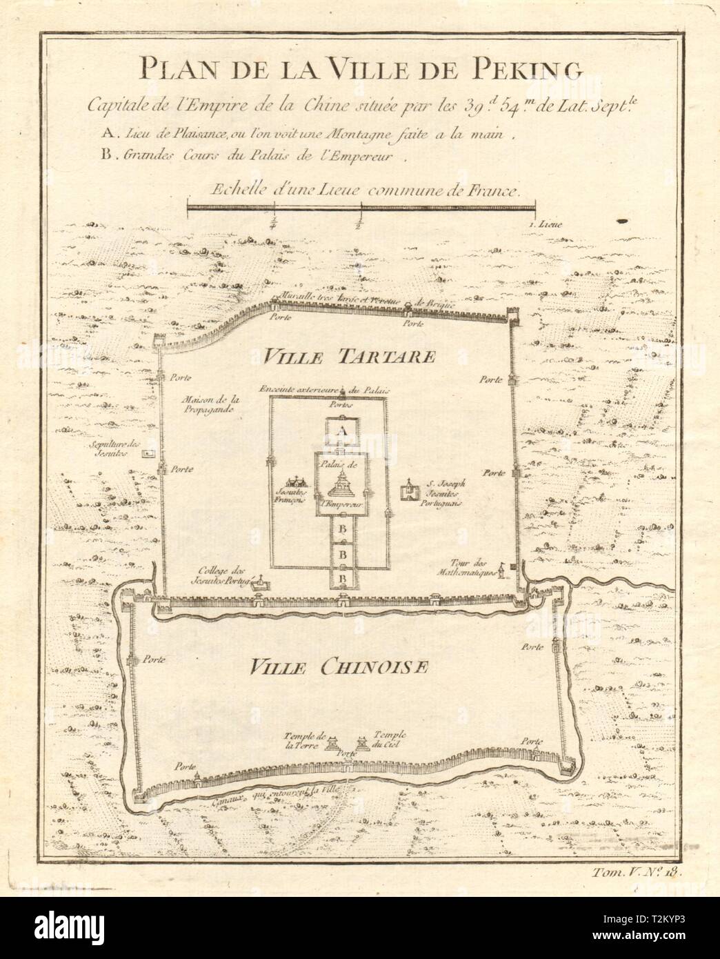 Plan de la Ville de Pechino". Pianta della città di Pechino, Cina. BELLIN  1748 mappa vecchia Foto stock - Alamy