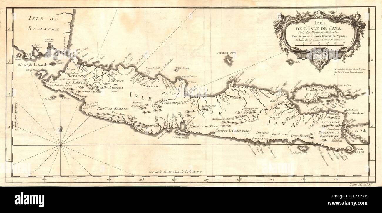 "Idée de l'Isle de Java'. Indonesia. Dutch East India Co. VOC. BELLIN 1750 mappa Foto Stock
