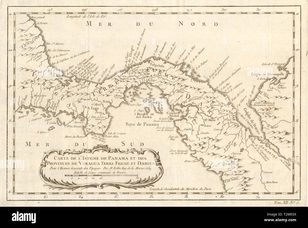 "Carte de l'Isthme de Panama & des Provinces de Veragua…' Darien BELLIN 1754 mappa Foto Stock