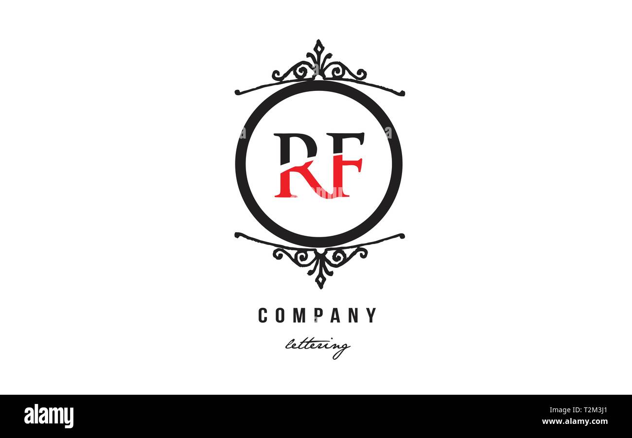 Progettazione di alfabeto lettera di combinazione di logo RF R F con il rosso in bianco e nero e a colori decorativi monogramma cerchio adatto come un logo per una azienda o busine Illustrazione Vettoriale