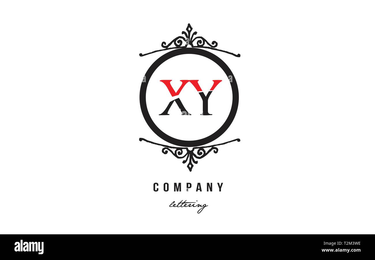 Progettazione di alfabeto logo lettera combinazione XY X Y con il rosso in bianco e nero e a colori decorativi monogramma cerchio adatto come un logo per una azienda o busine Illustrazione Vettoriale