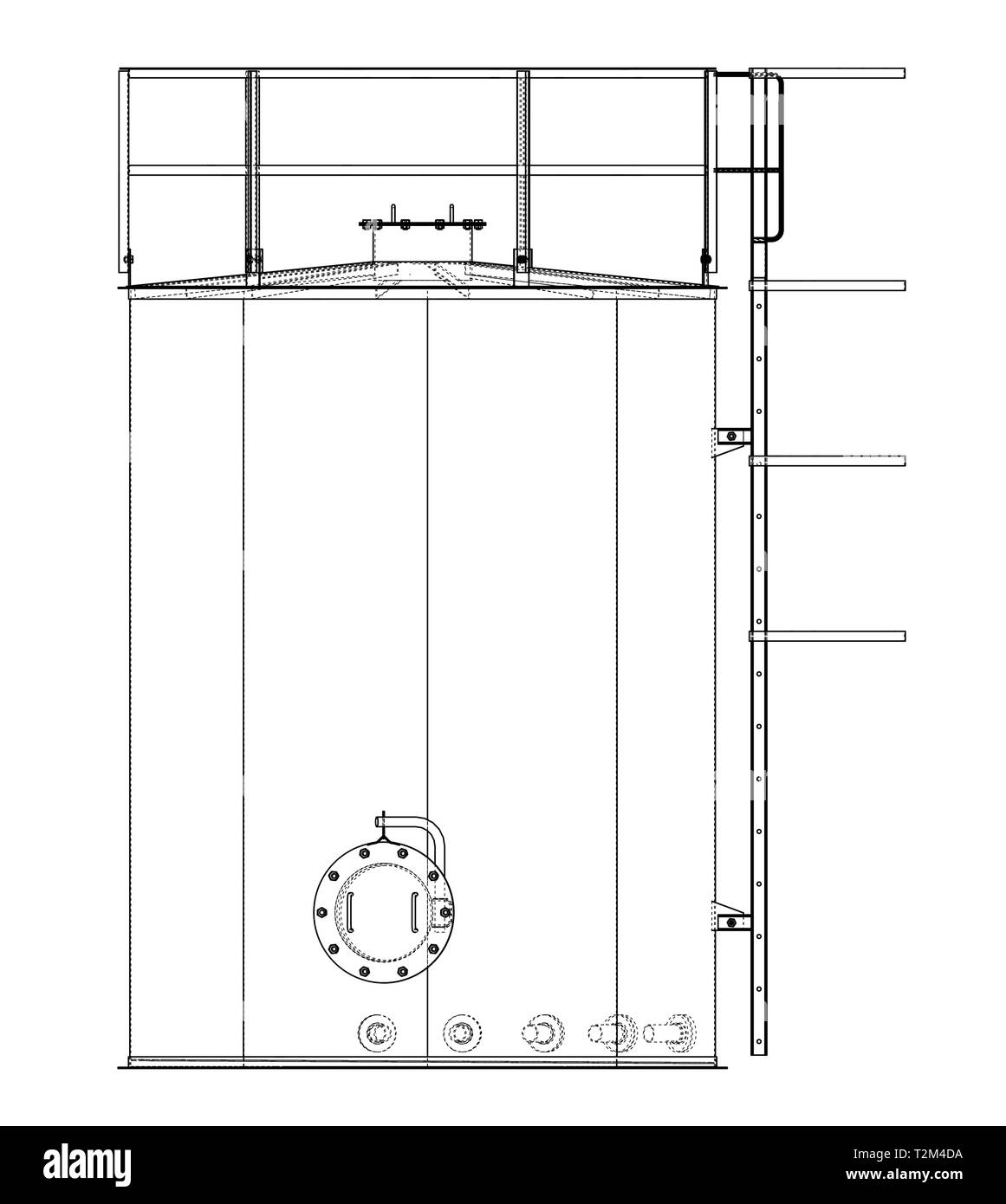 Serbatoio olio contorno. Vettore di rendering 3d. Filo-stile di cornice. Gli strati di visibile e invisibile di linee sono separate Illustrazione Vettoriale