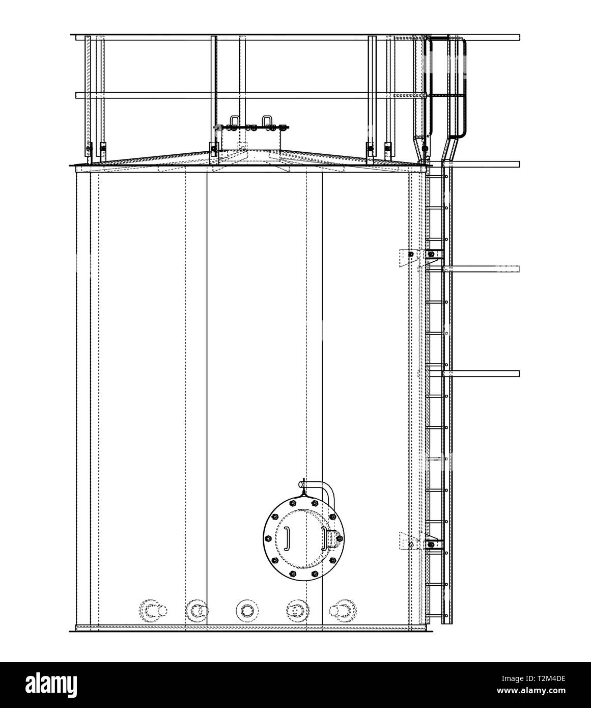 Serbatoio olio contorno. Vettore di rendering 3d. Filo-stile di cornice. Gli strati di visibile e invisibile di linee sono separate Illustrazione Vettoriale