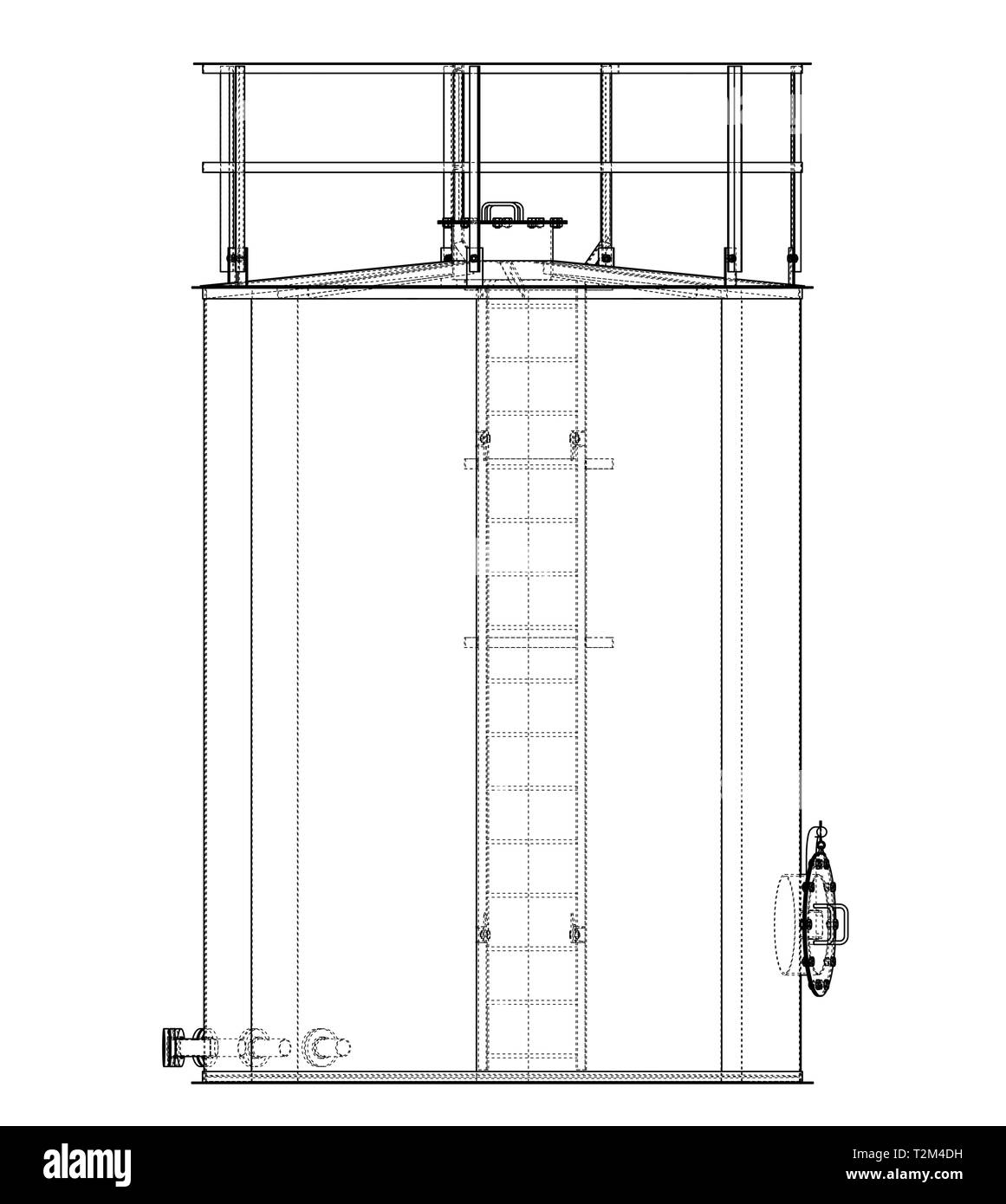 Serbatoio olio contorno. Vettore di rendering 3d. Filo-stile di cornice. Gli strati di visibile e invisibile di linee sono separate Illustrazione Vettoriale