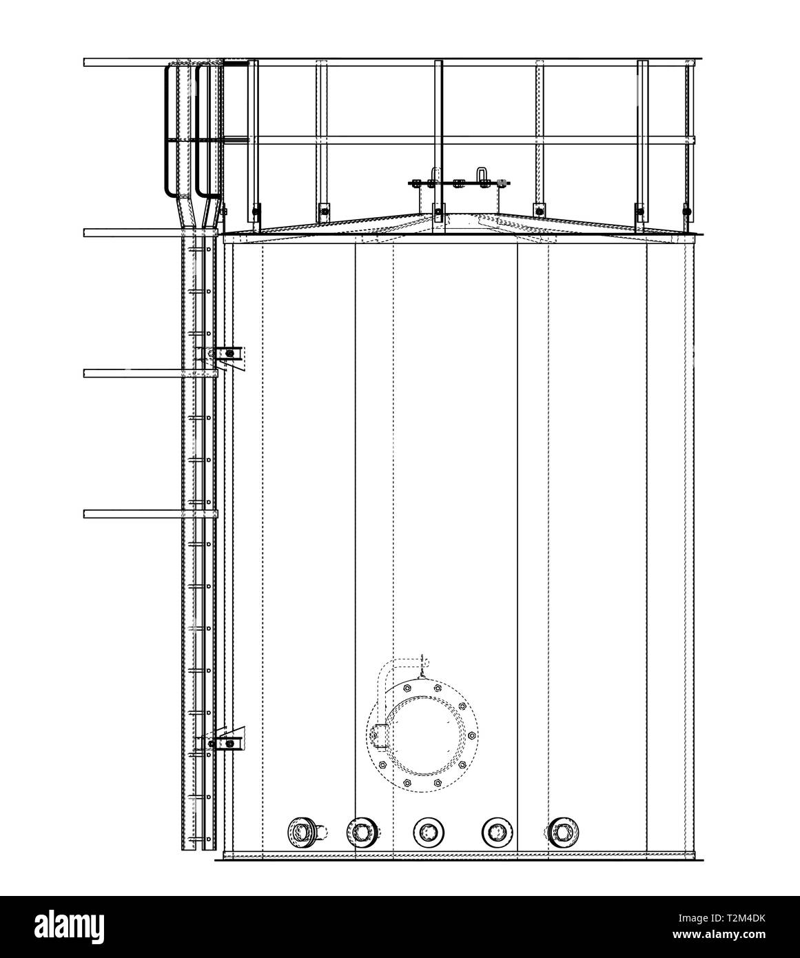 Serbatoio olio contorno. Vettore di rendering 3d. Filo-stile di cornice. Gli strati di visibile e invisibile di linee sono separate Illustrazione Vettoriale