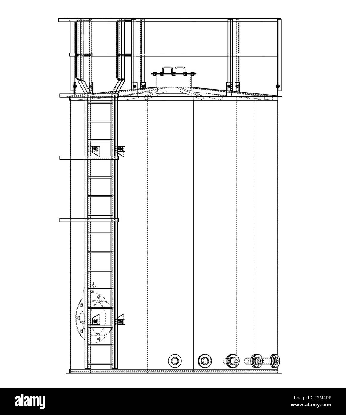 Serbatoio olio contorno. Vettore di rendering 3d. Filo-stile di cornice. Gli strati di visibile e invisibile di linee sono separate Illustrazione Vettoriale