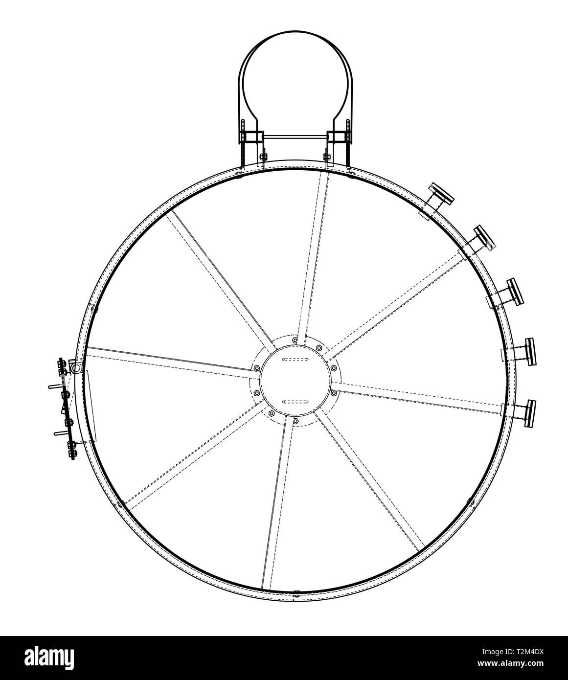 Serbatoio olio contorno. Vettore di rendering 3d. Filo-stile di cornice. Gli strati di visibile e invisibile di linee sono separate Illustrazione Vettoriale