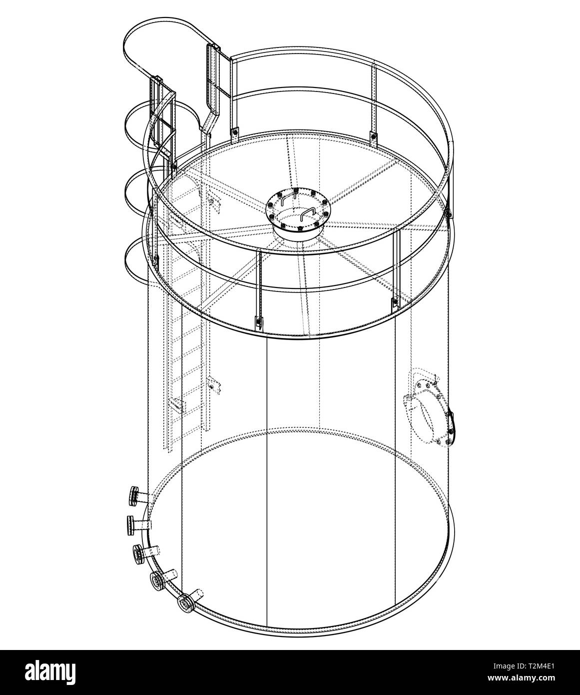 Serbatoio olio contorno. Vettore di rendering 3d. Filo-stile di cornice. Gli strati di visibile e invisibile di linee sono separate Illustrazione Vettoriale