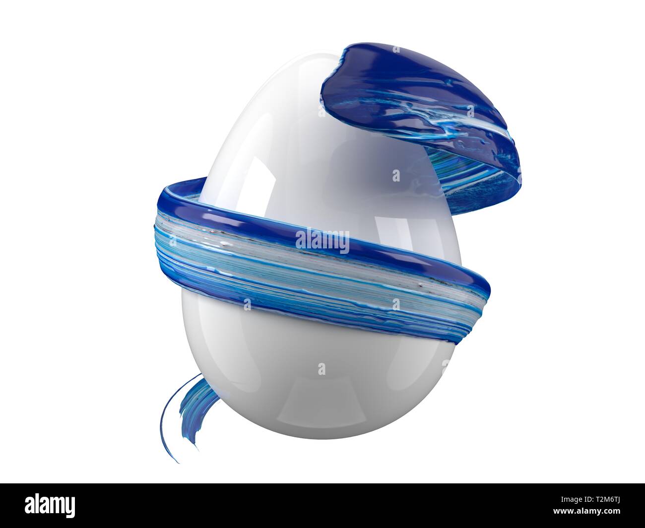 Blu e bianche miste corsa di vernice che fluisce attorno all uovo di pasqua. Adatto per pasqua, arte, media, tecnologia e temi astratti. movimento circolare versio Foto Stock
