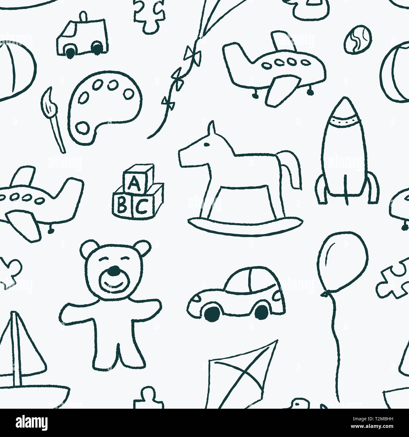 Dei giocattoli di modello di sfondo - seamless doodle illustrazione vettore. Illustrazione Vettoriale