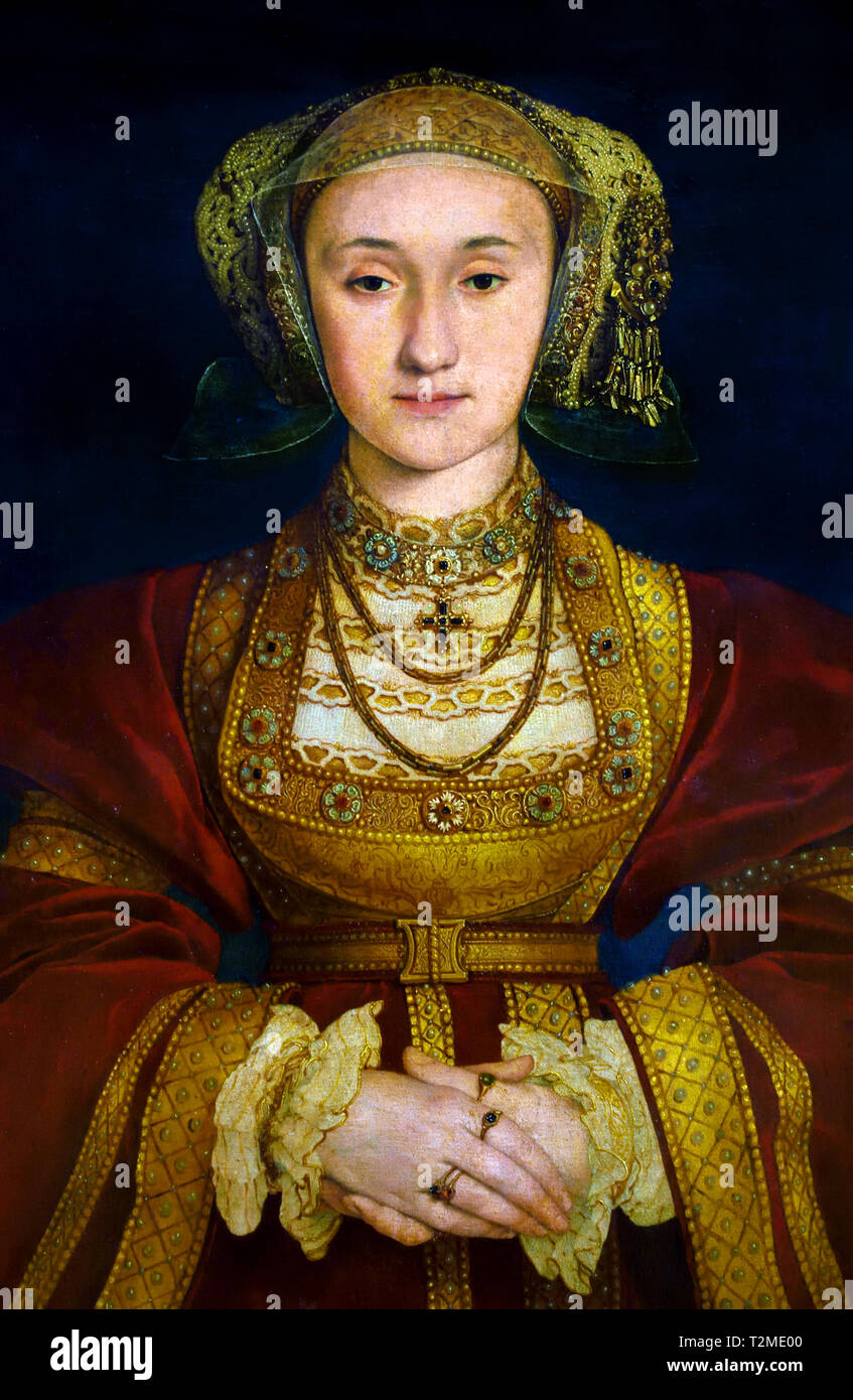 Anne di Cleve (1515–1557) Quarta moglie di Enrico VIII, re d’Inghilterra, di Hans Holbein il Giovane, 1497 - 1543, Tedesco, Germania "Ritratto di Anne di Cleve" (1539) del maestro rinascimentale tedesco del Nord Hans Holbein il Giovane, olio e tempera su pergamena montata su pittura su tela. Foto Stock