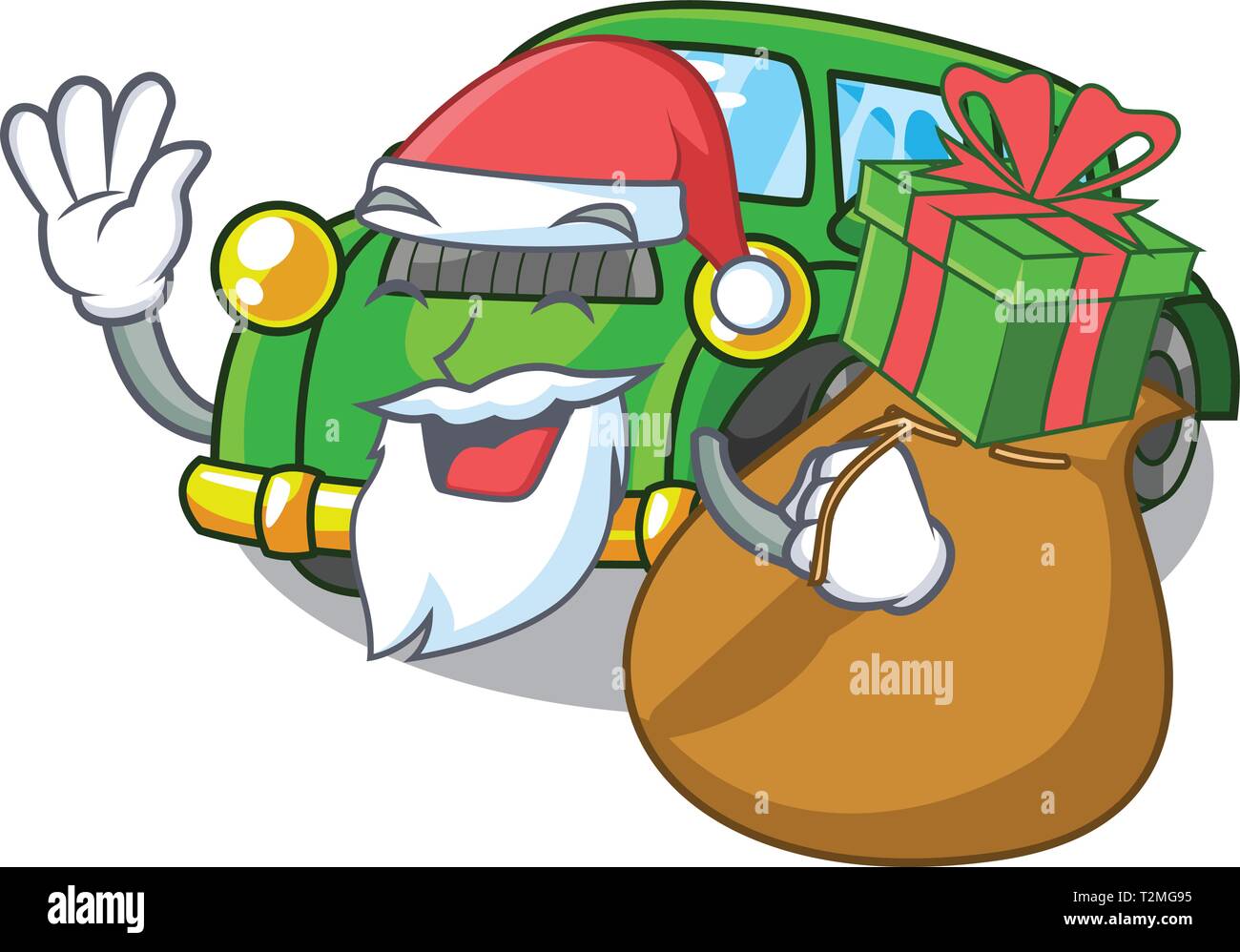 Santa con dono classico auto giocattoli in forma di fumetto illustrazione vettoriale Illustrazione Vettoriale