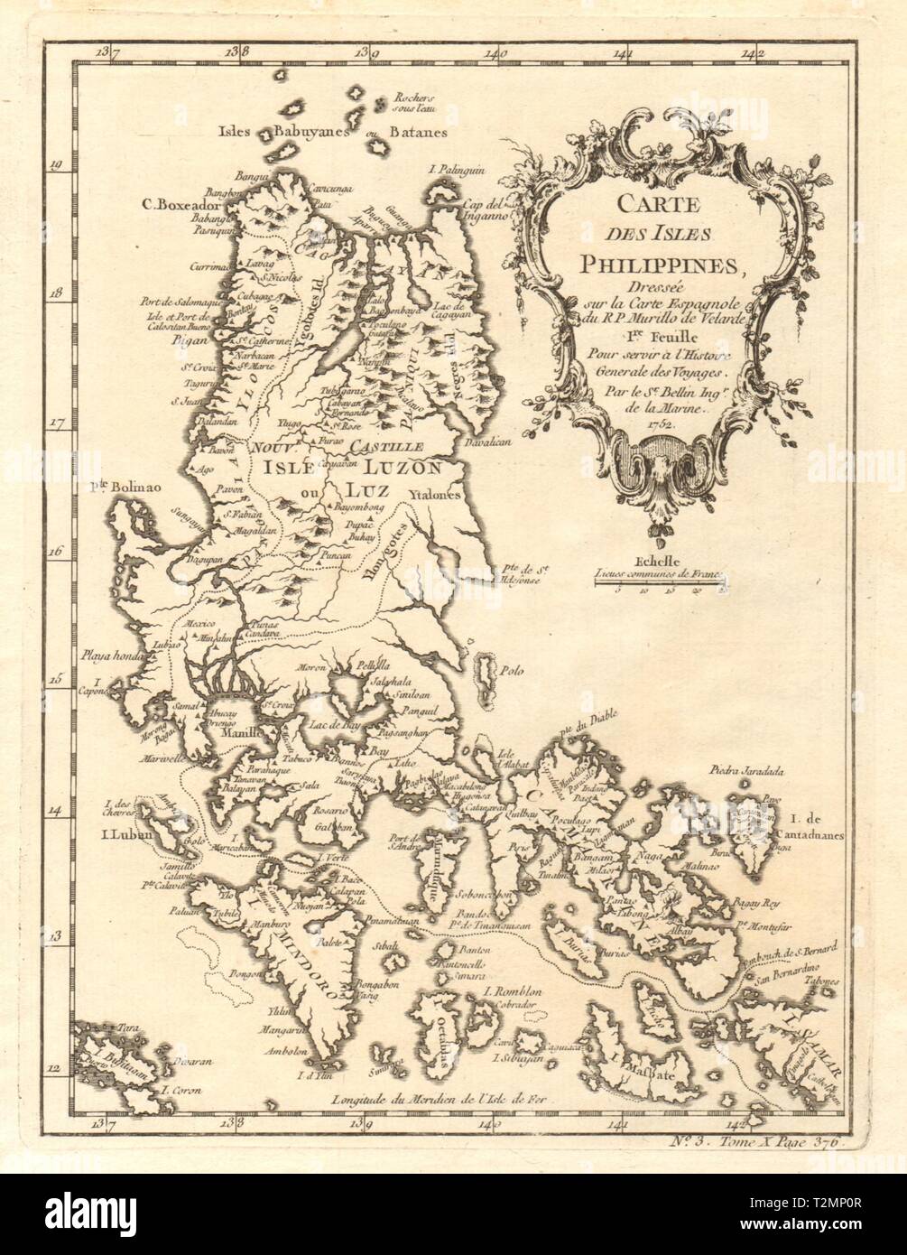 "Carte des isole filippine 1re"feuille'. A nord. Luzon Mindoro. BELLIN 1752 mappa Foto Stock