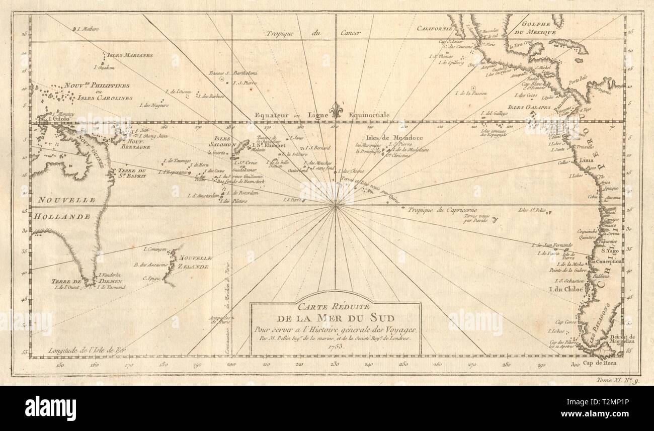 "Carte réduite de la mer du Sud". Pacifico del sud. Australia. BELLIN 1753 mappa Foto Stock