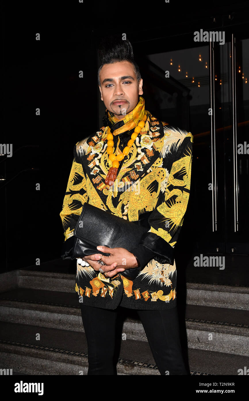 Londra, Regno Unito. 3 Aprile, 2019. Jay Kamiraz frequentare TMA Talent Management host del gruppo launch party per il loro nuovo dating app, l'elenco a 100 Wardour Street il 3 aprile 2019, Londra, Regno Unito. Credito: Picture Capital/Alamy Live News Foto Stock