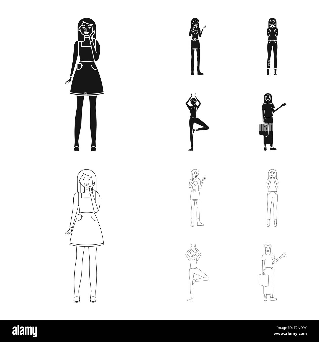 Illustrazione Vettoriale di postura e simbolo dell'umore. Raccolta di postura e stock femmina illustrazione vettoriale. Illustrazione Vettoriale
