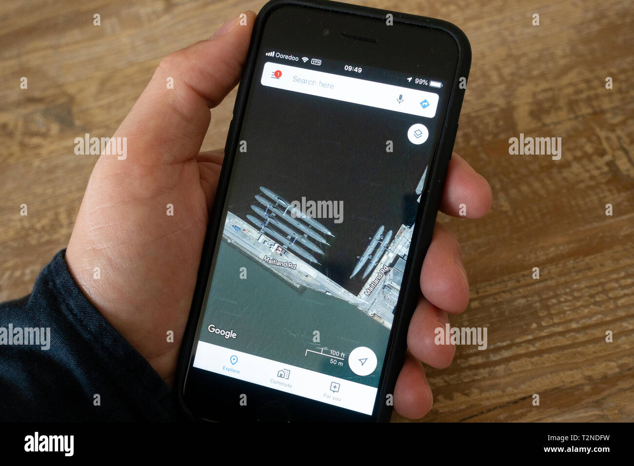 Rosyth, Scozia , NEL REGNO UNITO. 3 Aprile, 2019. Google immagini satellitari di sommergibili conservato a Rosyth ex Royal Naval Base sul Firth of Fo Foto Stock