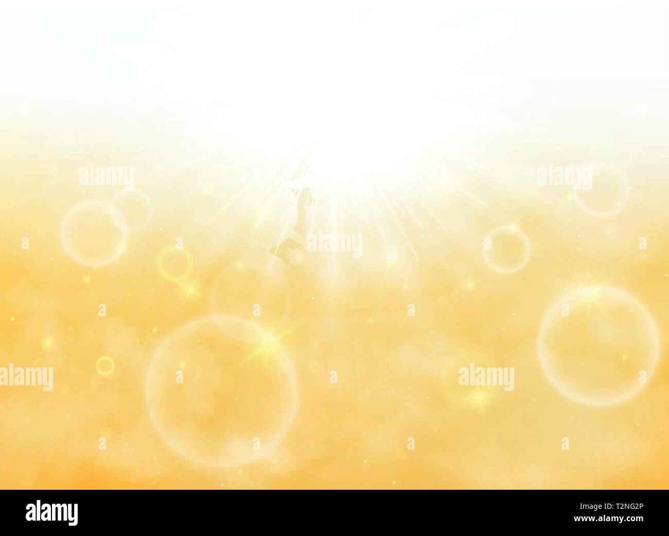 Estate di sun burst su luce morbida con oro giallo sullo sfondo del cielo. Presentazione con spazio di texting. illustrazione eps vettoriali10 Illustrazione Vettoriale