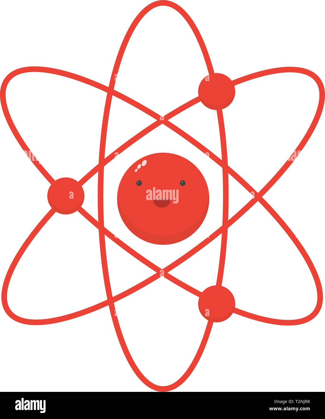 Atom è un piccolo simpatico personaggio simpatico molecola icona piana, la fisica e la chimica illustrazione vettoriale Illustrazione Vettoriale