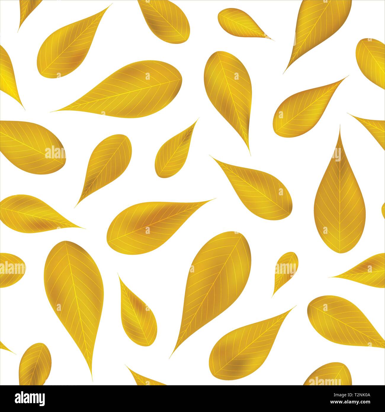 Giallo leafs seamless pattern, bianco su sfondo isolato. Realistiche foglie d'oro texture per web e print design, coperchio, poster. Eps vettoriali 10 illu Illustrazione Vettoriale