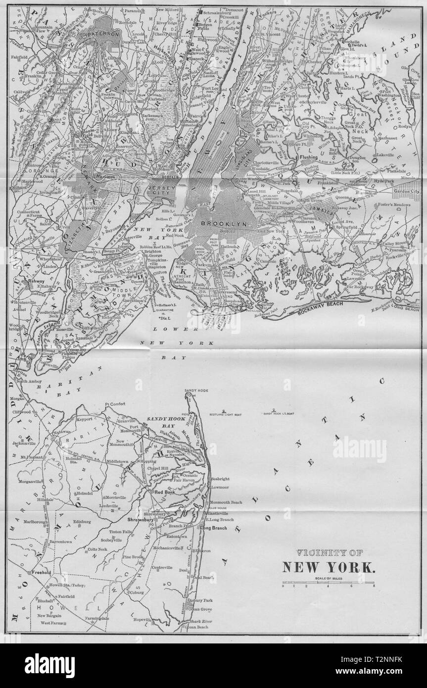 NEW YORK. In prossimità della città di New York 1893 antica vintage map piano grafico Foto Stock