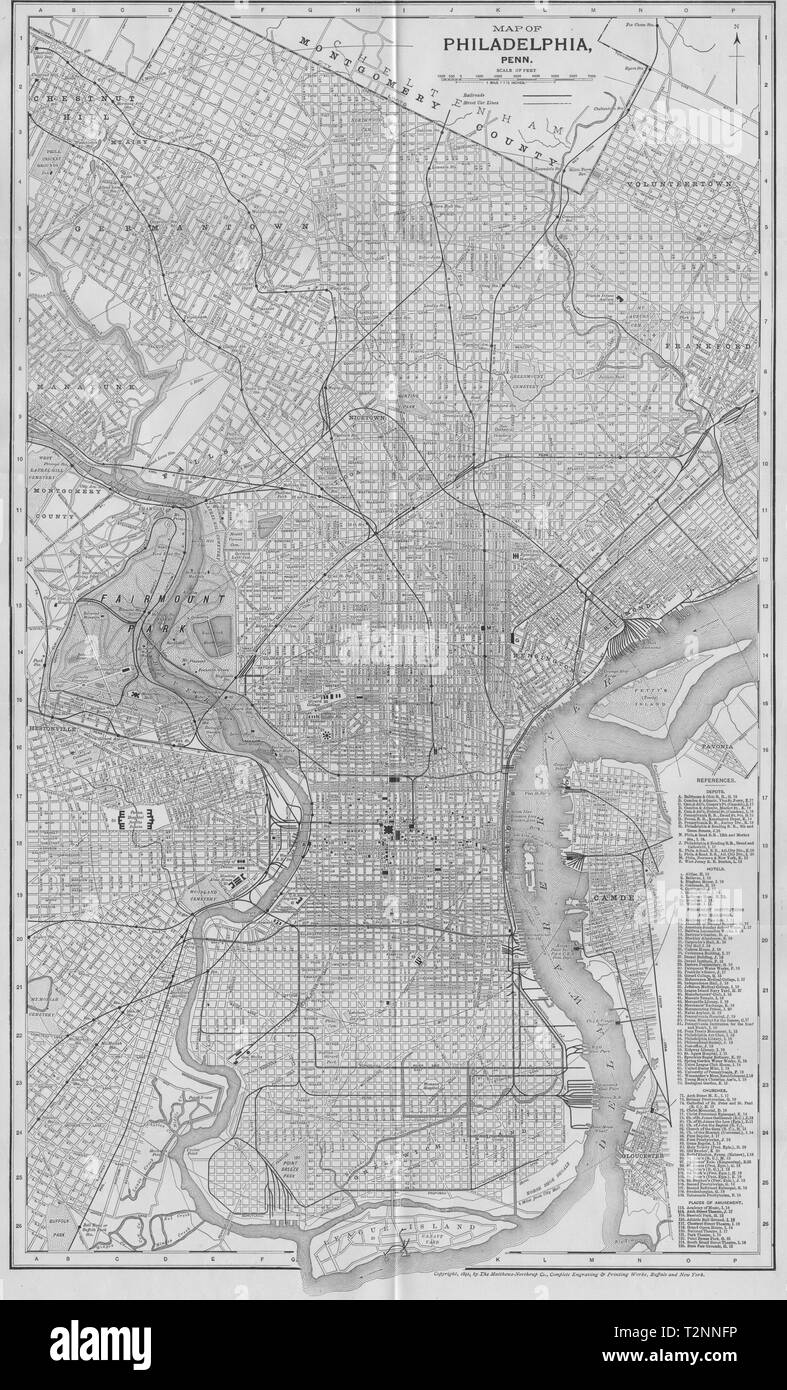 PHILADELPHIA, Pennsylvania. Città Mappa Città plan 1893 antica grafico Foto Stock
