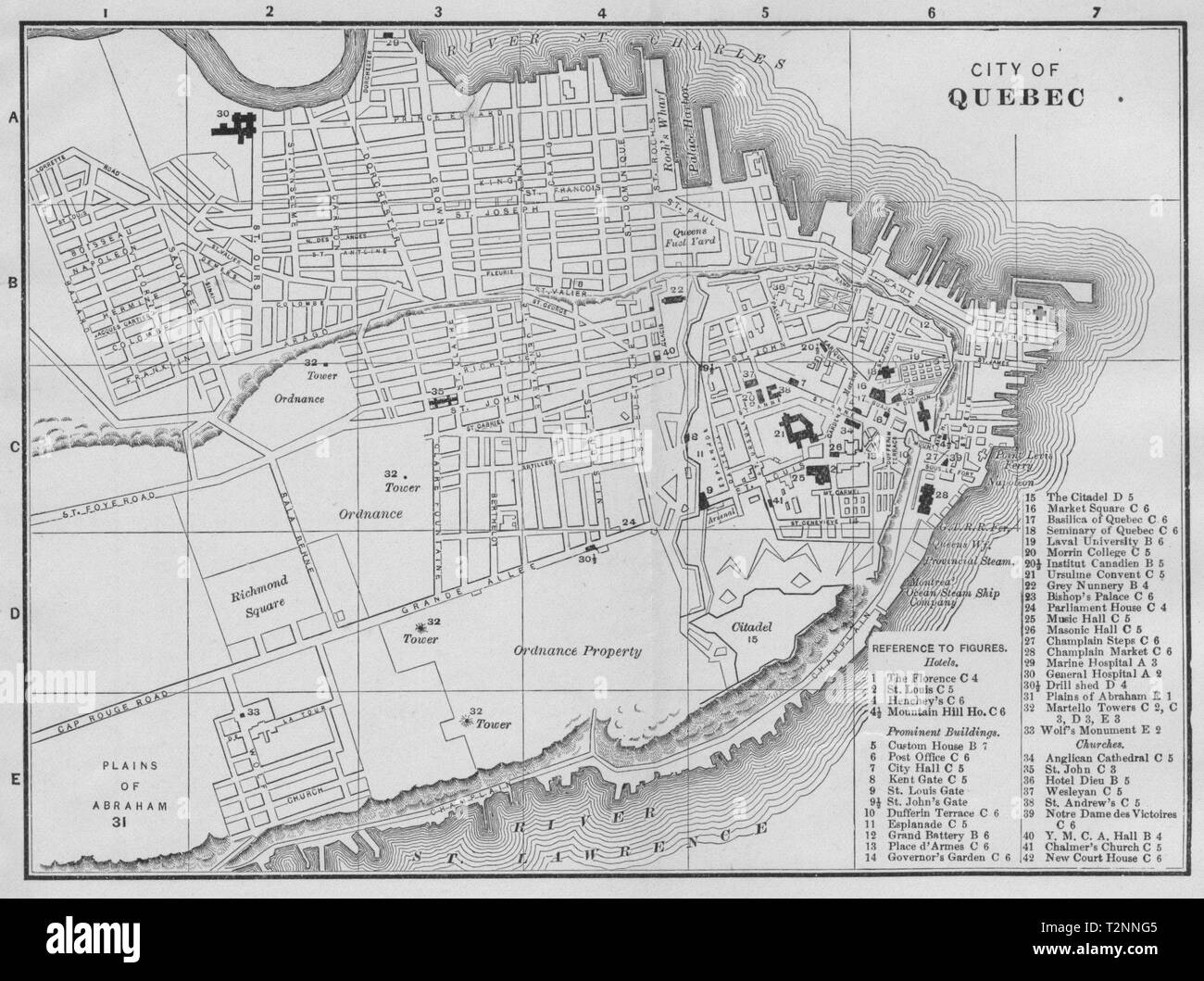 Quebec Quebec City. Antica città mappa città plan 1893 vecchio grafico Foto Stock