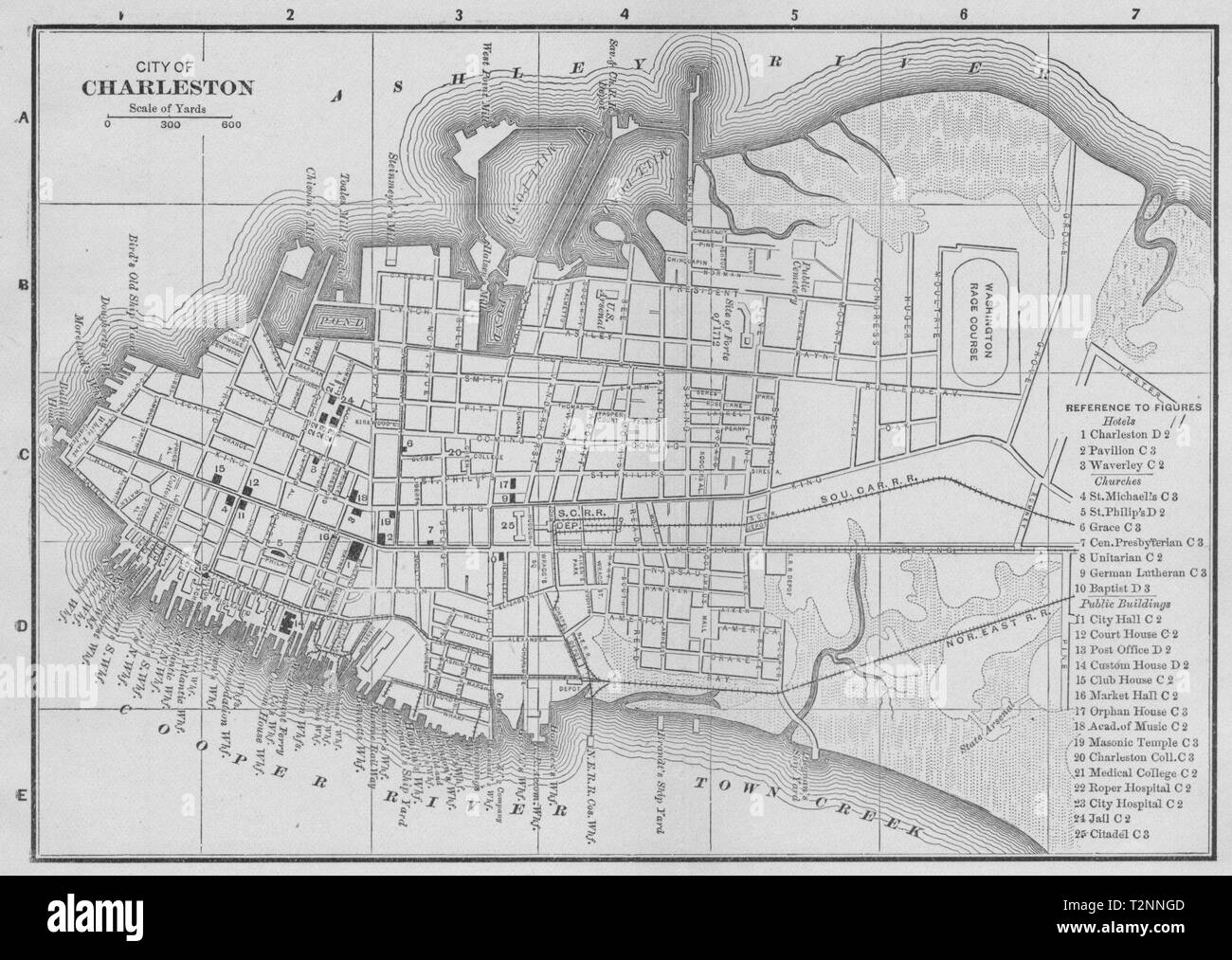 CHARLESTON, Carolina del Sud. Città mappa città plan 1893 antica grafico Foto Stock