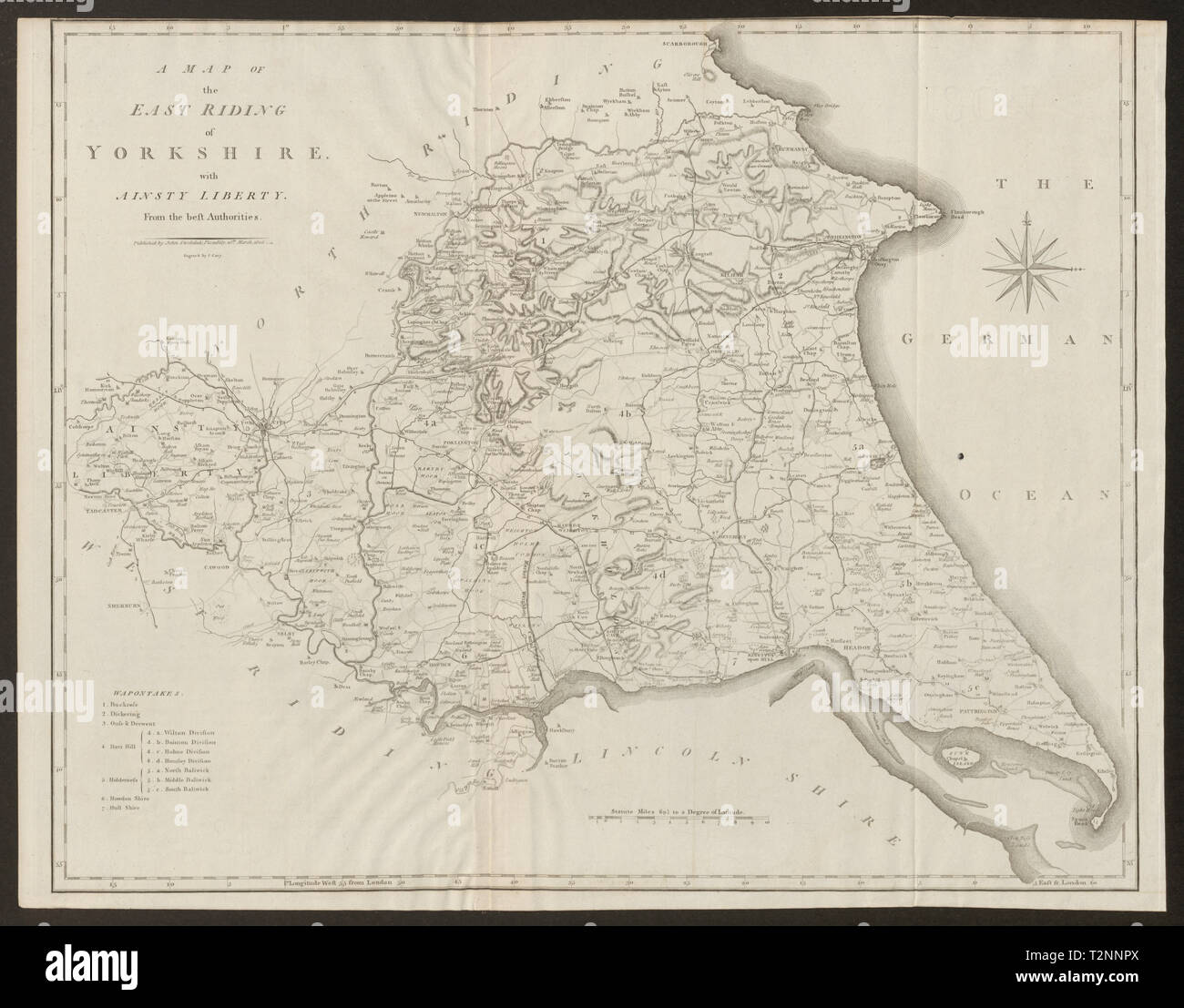 Una mappa di East Riding of Yorkshire con Ainsty Liberty di John CARY 1805 Foto Stock