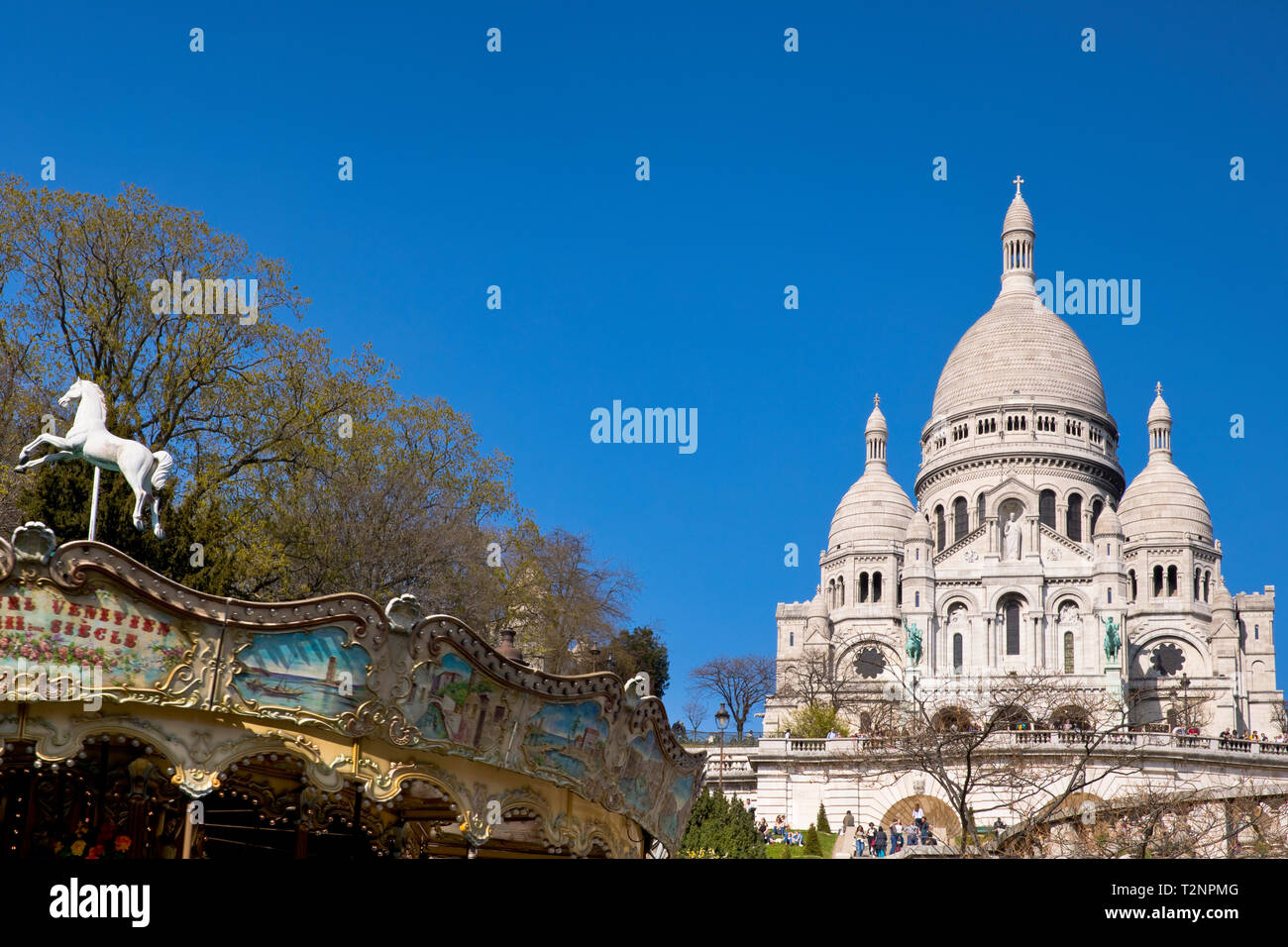 Sacré-Coeur, o la Basilica del Sacro Cuore di Parigi o Sacré-Coeur basilica, Parigi, Francia in primavera Foto Stock