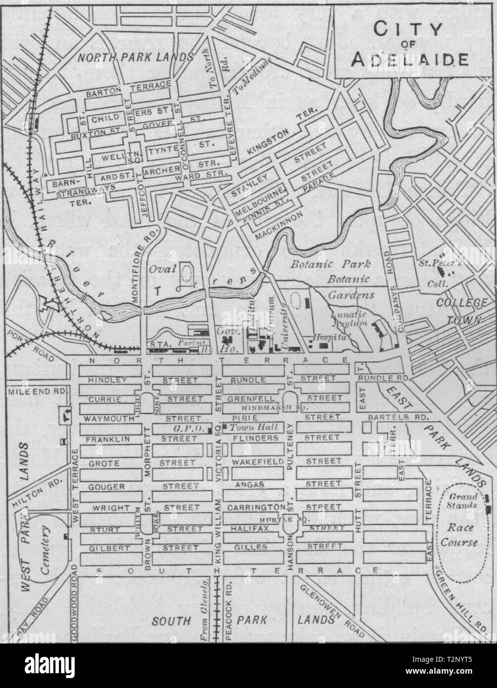 Città di Adelaide (piano). Adelaide. Australia 1890 antica mappa grafico Foto Stock